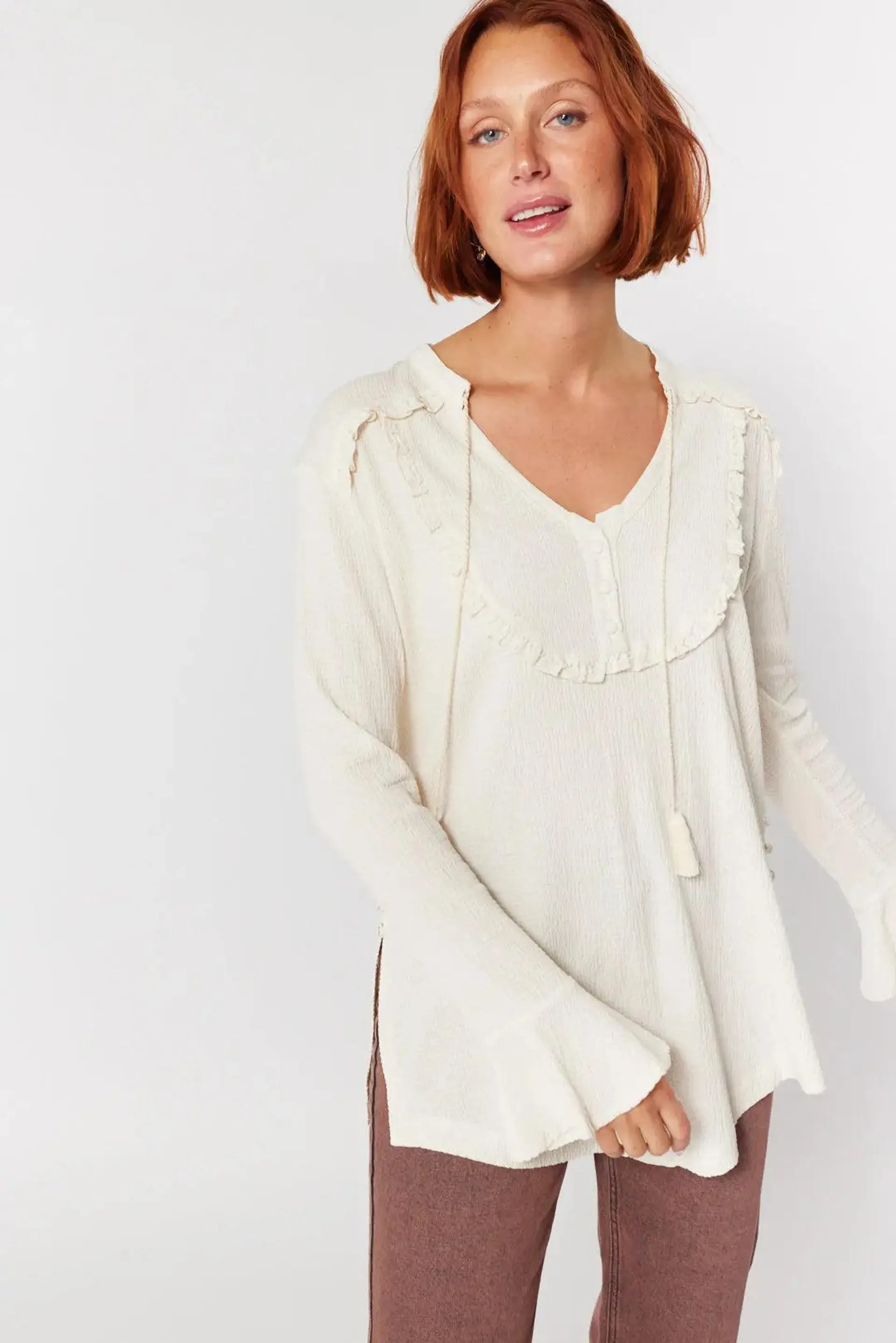 Blouse crème à manches longues | Verna