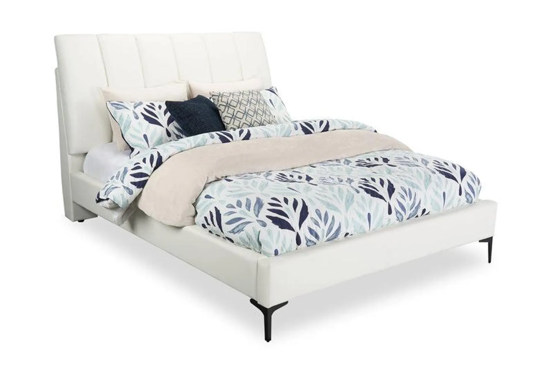 Lit plateforme rembourré Nova en tissu de cuir végétalien blanc - format grand lit