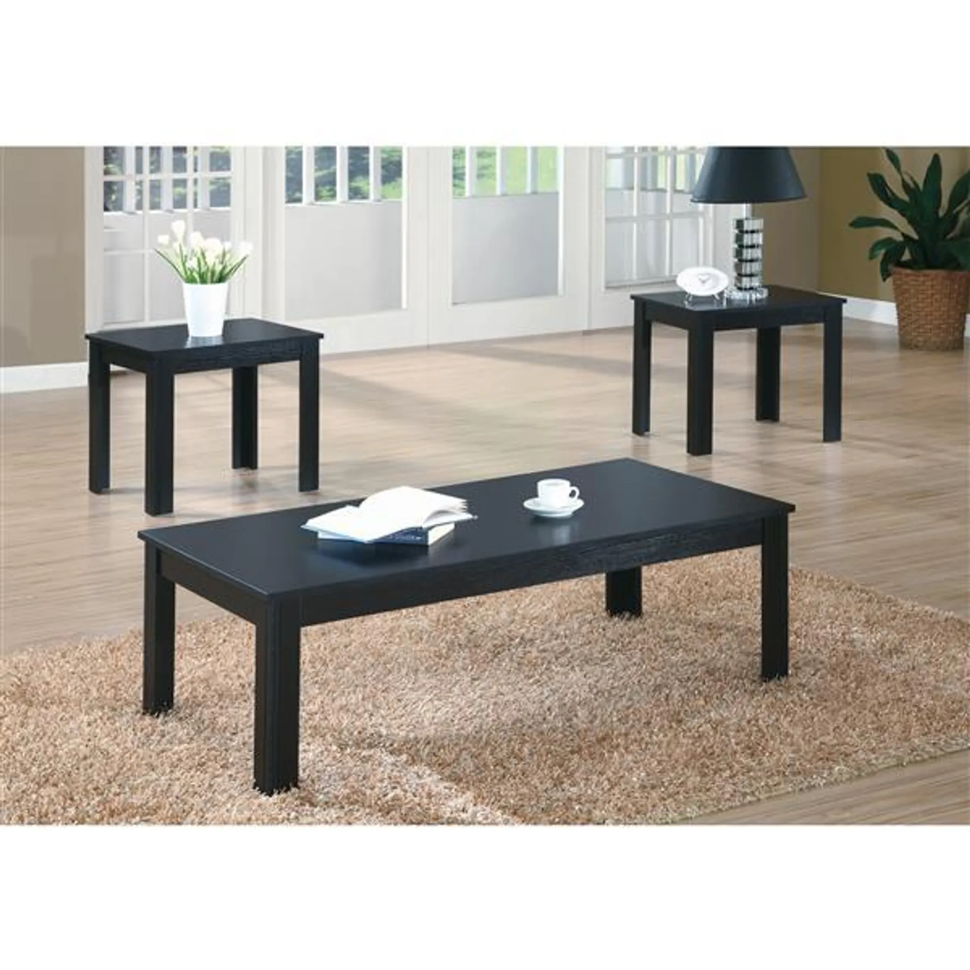 Ensemble de tables en bois, 3 mcx, noir