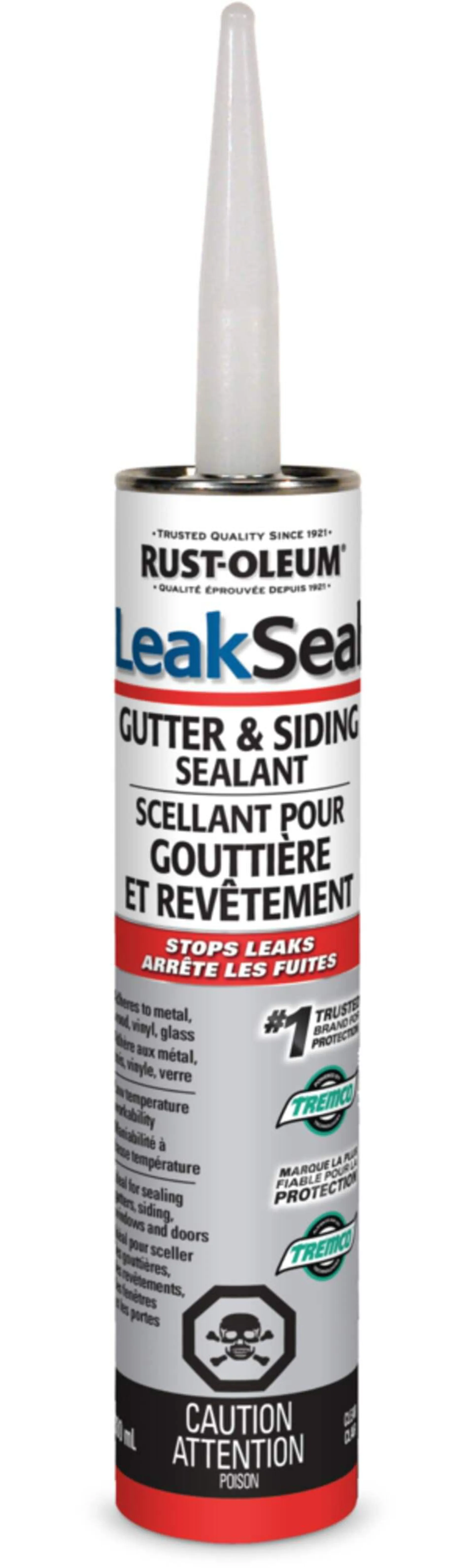 Scellant pour gouttière/revêtement Rust-Oleum LeakSeal, toutes saisons, réparation de surface, transparent, 300 mL