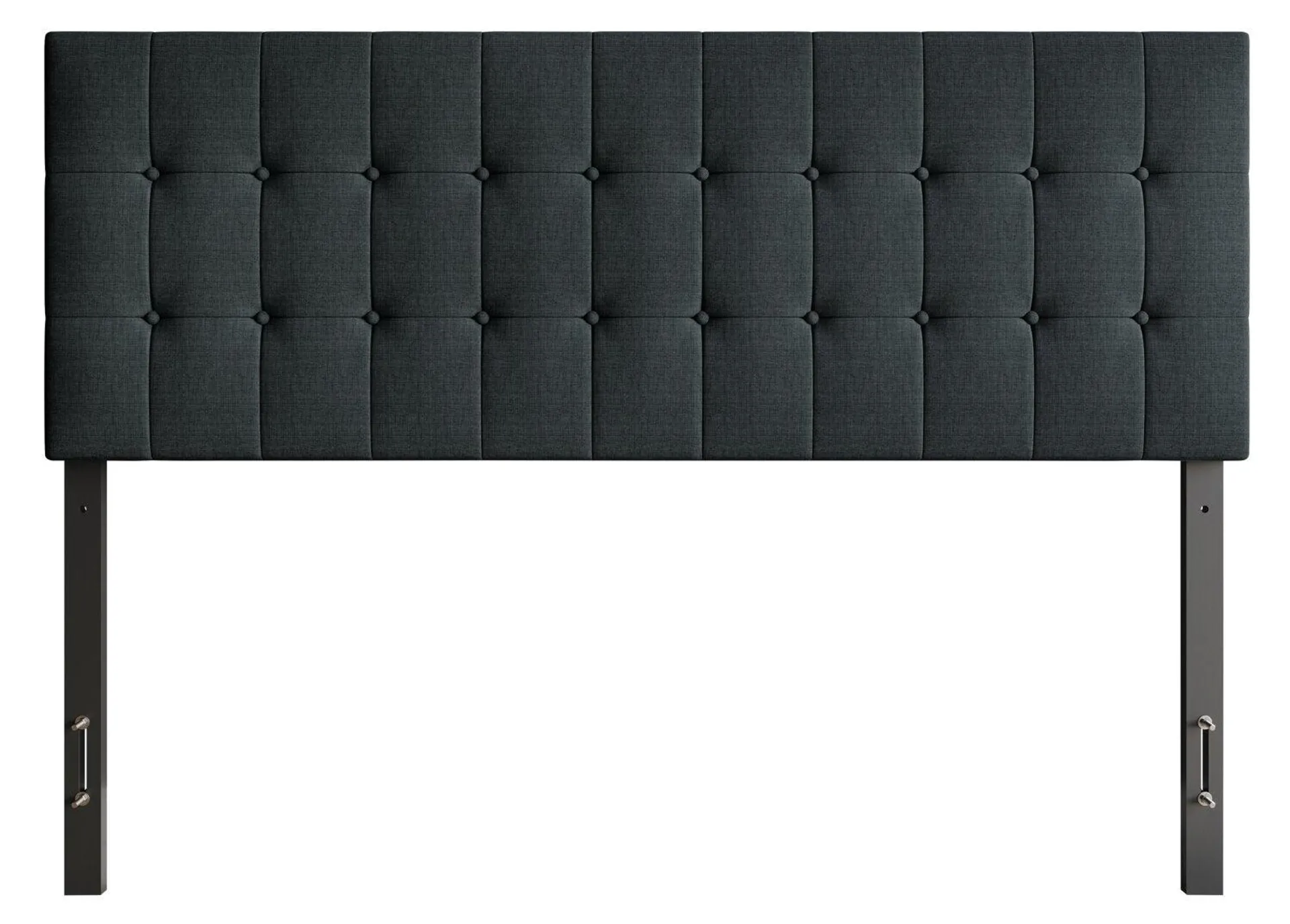 Tête de lit rembourrée Ellis en tissu anthracite avec capitonnage à boutons - format grand lit