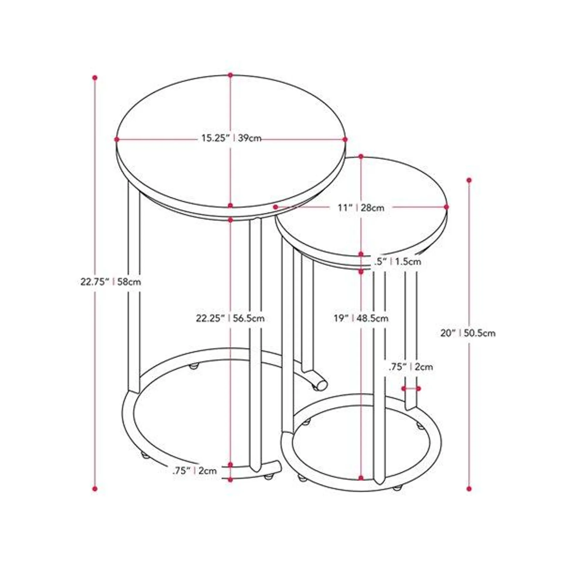 Tables gigognes avec plateau en marbre brun clair de 15,25 po x 22,75 po par CorLiving