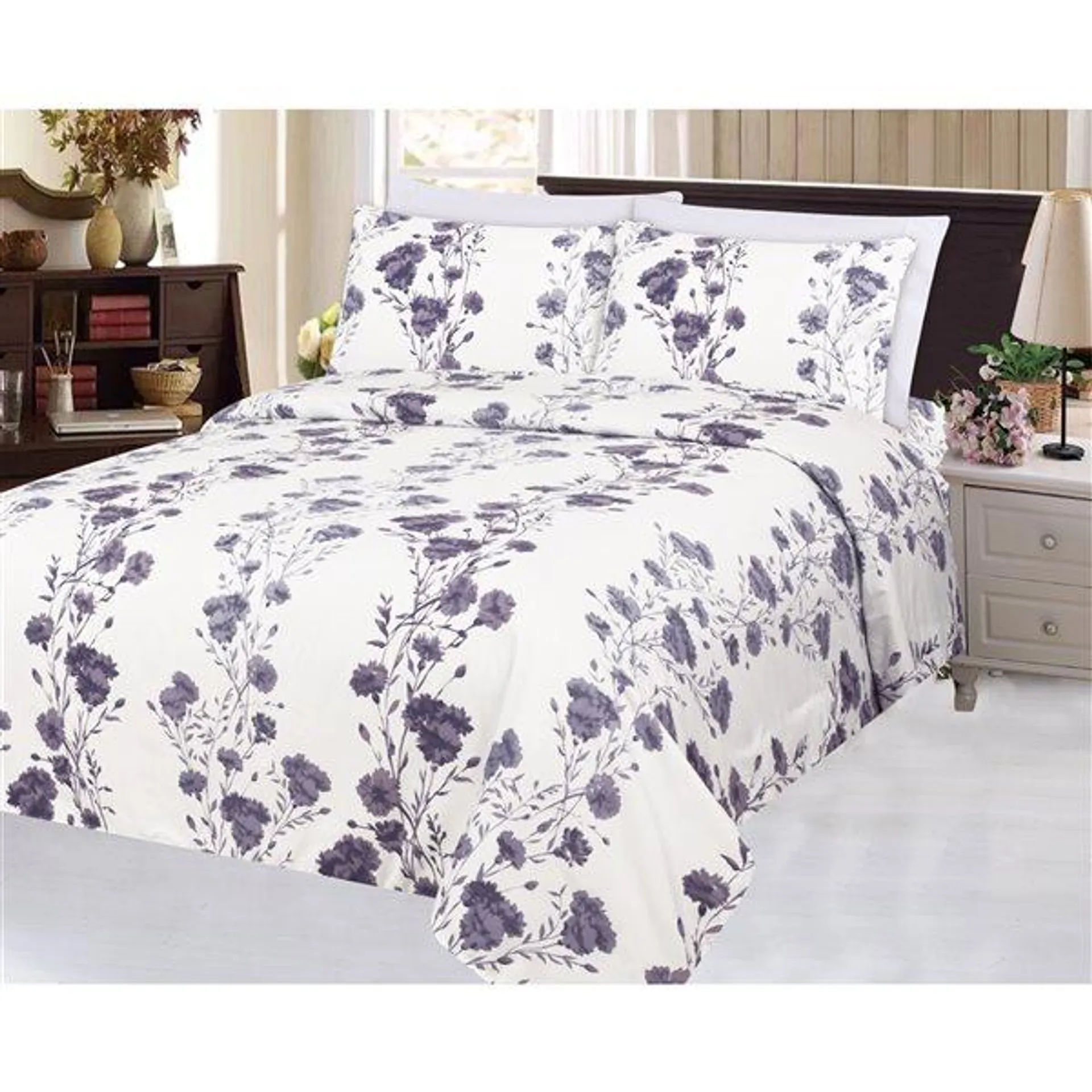 Ensemble de housse de couette Marina Decoration mauve et blanc pour très grand lit, 3 mcx