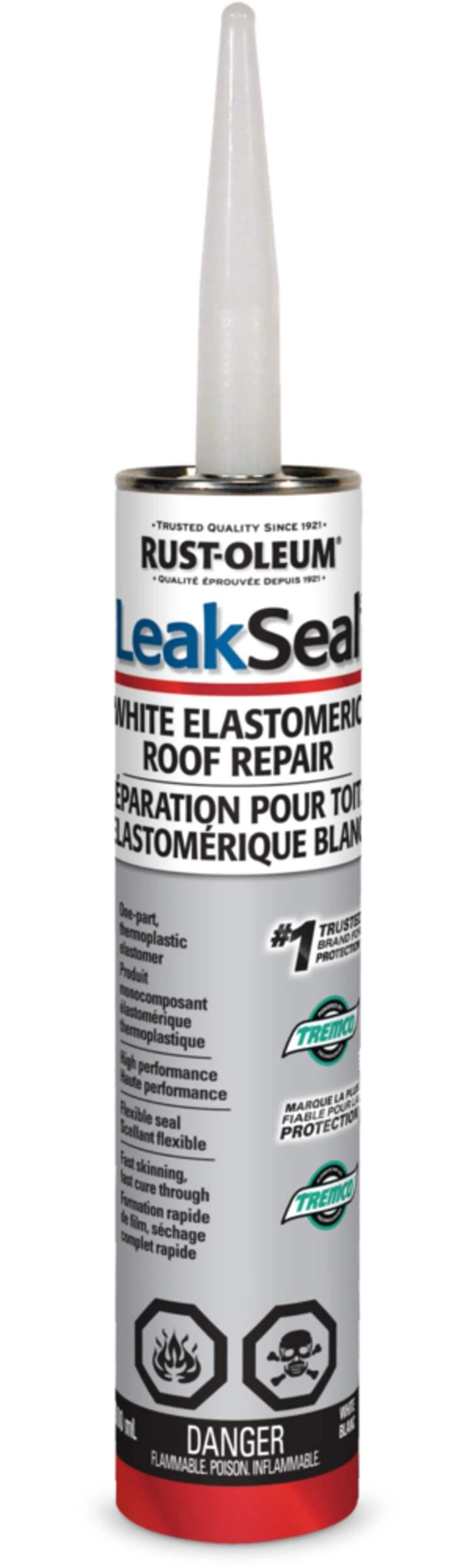 Scellant élastomère pour réparation de toit Rust-Oleum LeakSeal, calfeutrant étanche, blanc, 300 mL