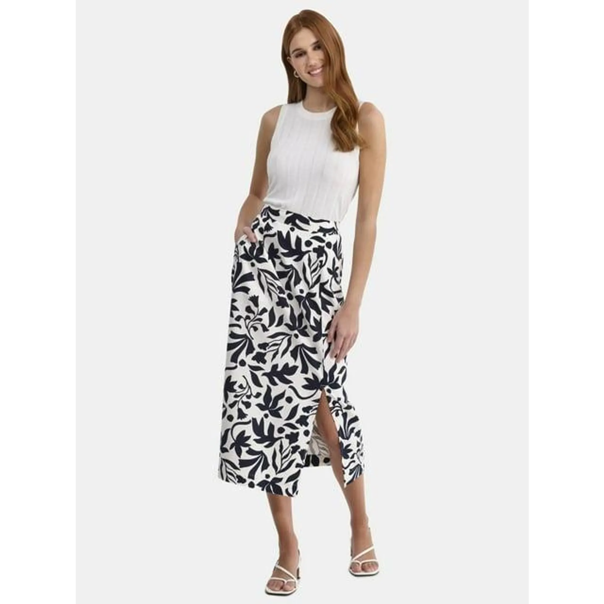 Time and Tru Women's Linen-Blend Slip Skirt with Side Slit, Sizes XS-4X