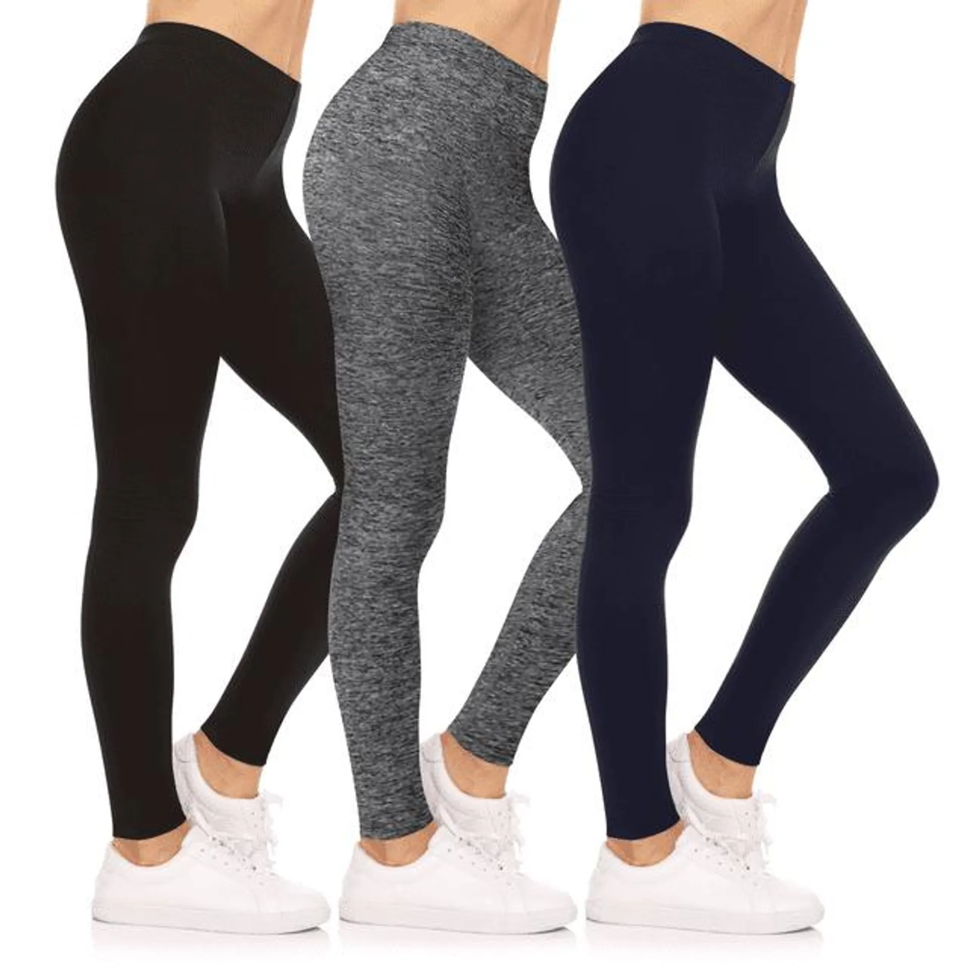 Sweet Hearts 3-Pack Leggings for Women- Elastic Waist Tummy Control Buttery Soft Women's Leggings Made in USA