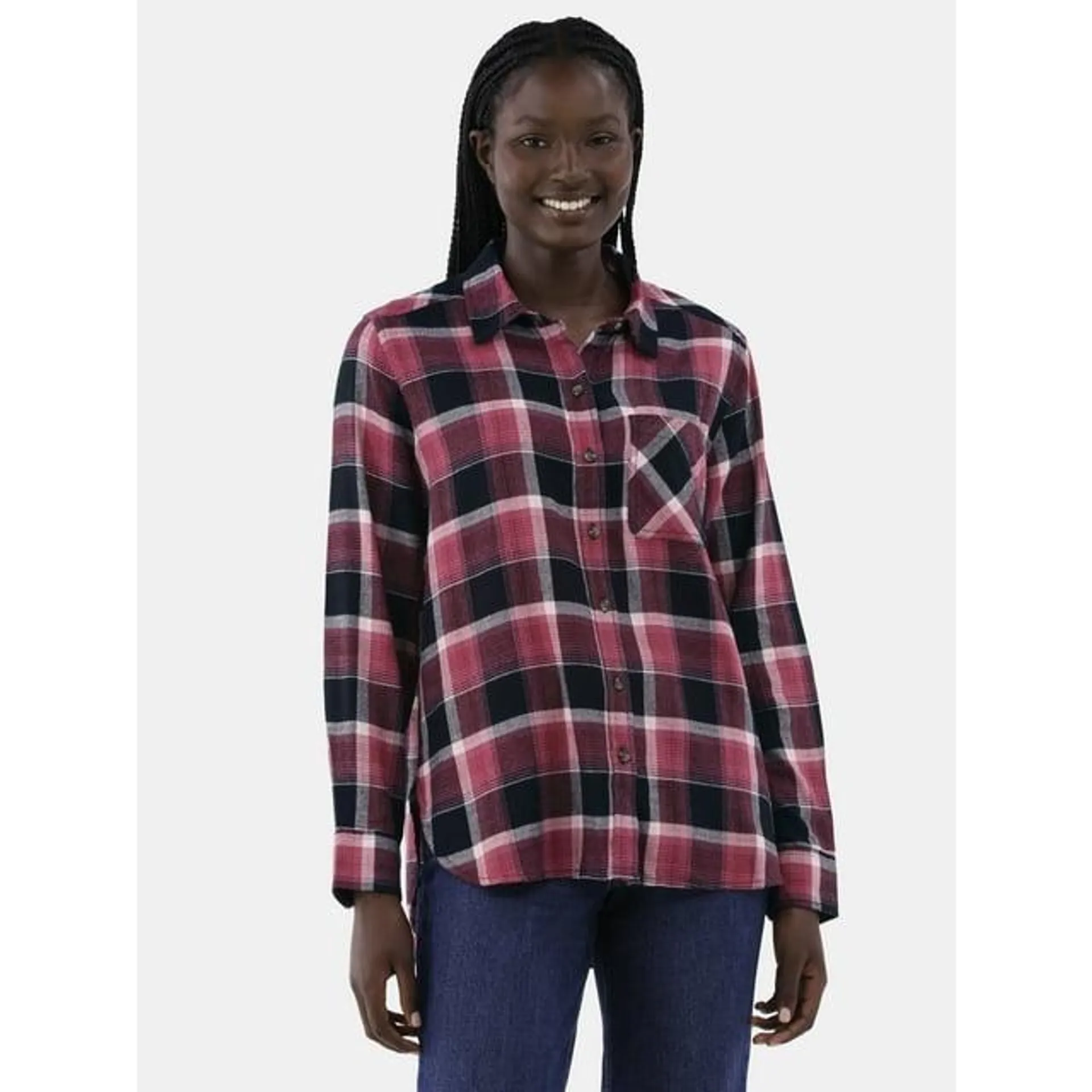 Time and Tru Women's Button Down Flannel Shirt with Long Sleeves, Sizes XS-3XL