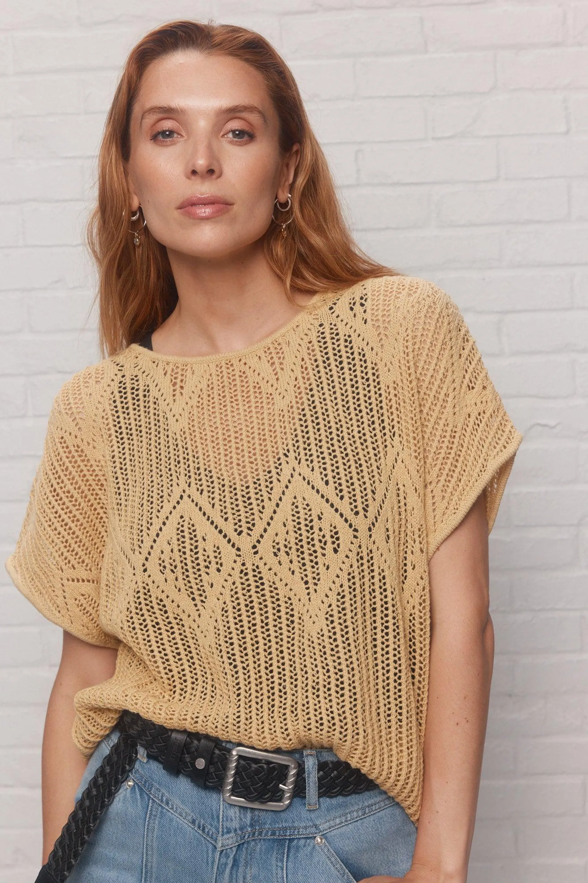 Chandail beige en maille crochetée | Mathilde