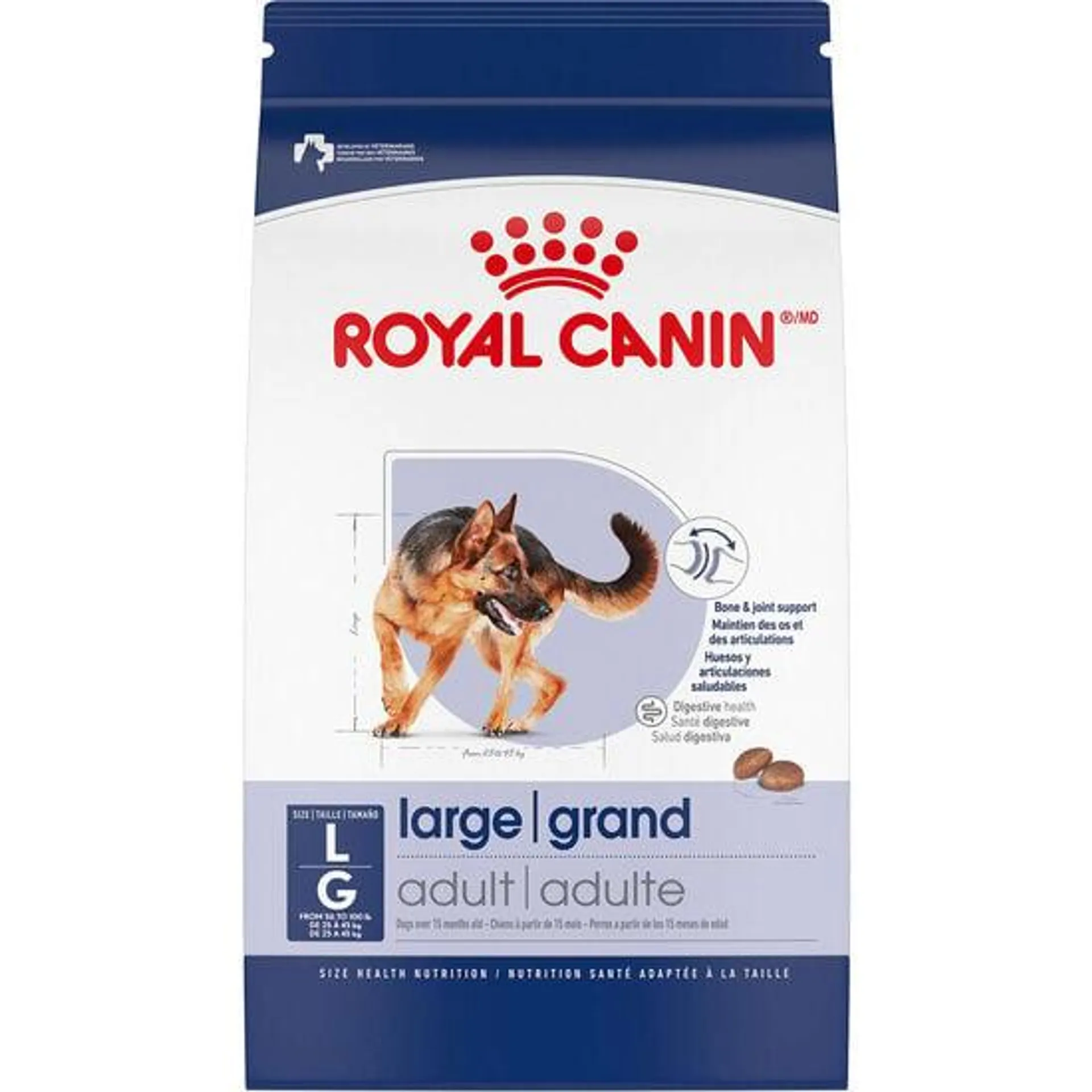Nourriture sèche formule nutrition santé et taille grand pour chiens adultes