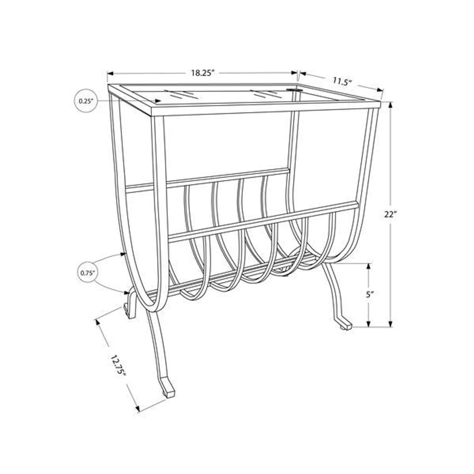 Table d'appoint, 11,5 po x 22 po, verre, brun