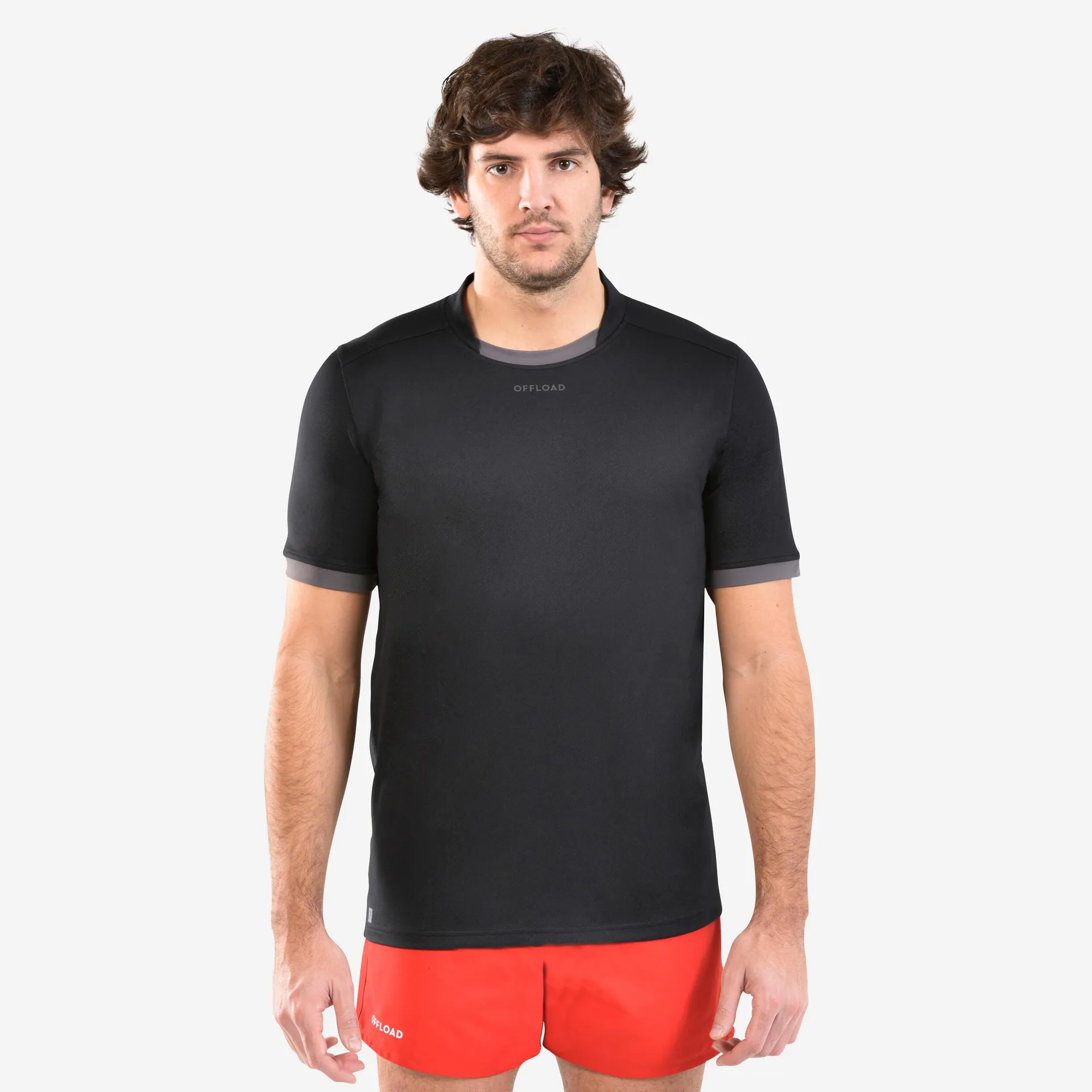 Maillot de rugby à manches courtes pour homme - R 100 noir/gris