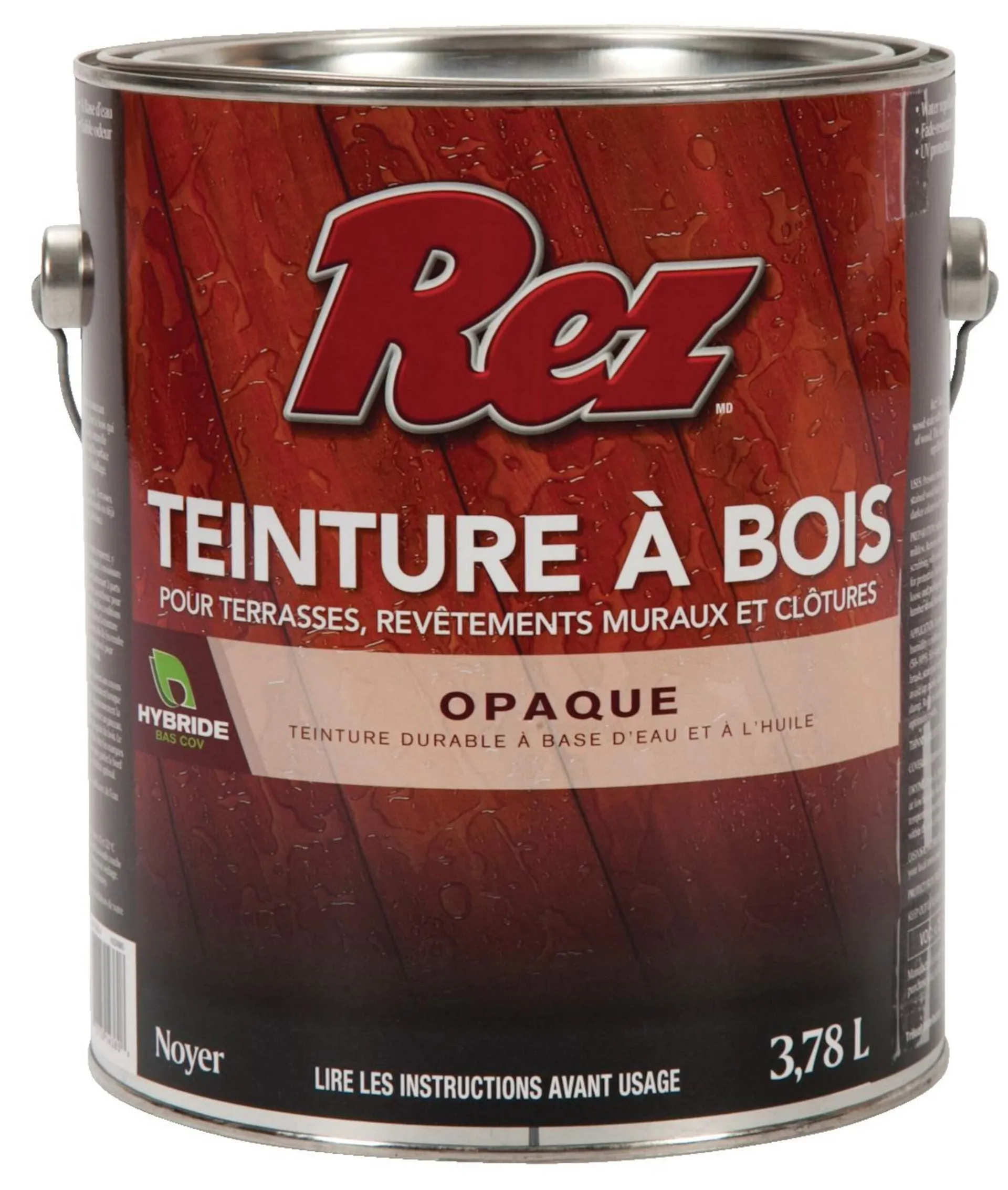 Teinture de bois durable à base d'huile et d'eau pour terrasses, parements et clôtures REZ, opaque/semi-transparent, noyer, 3,78 L/1 gallon