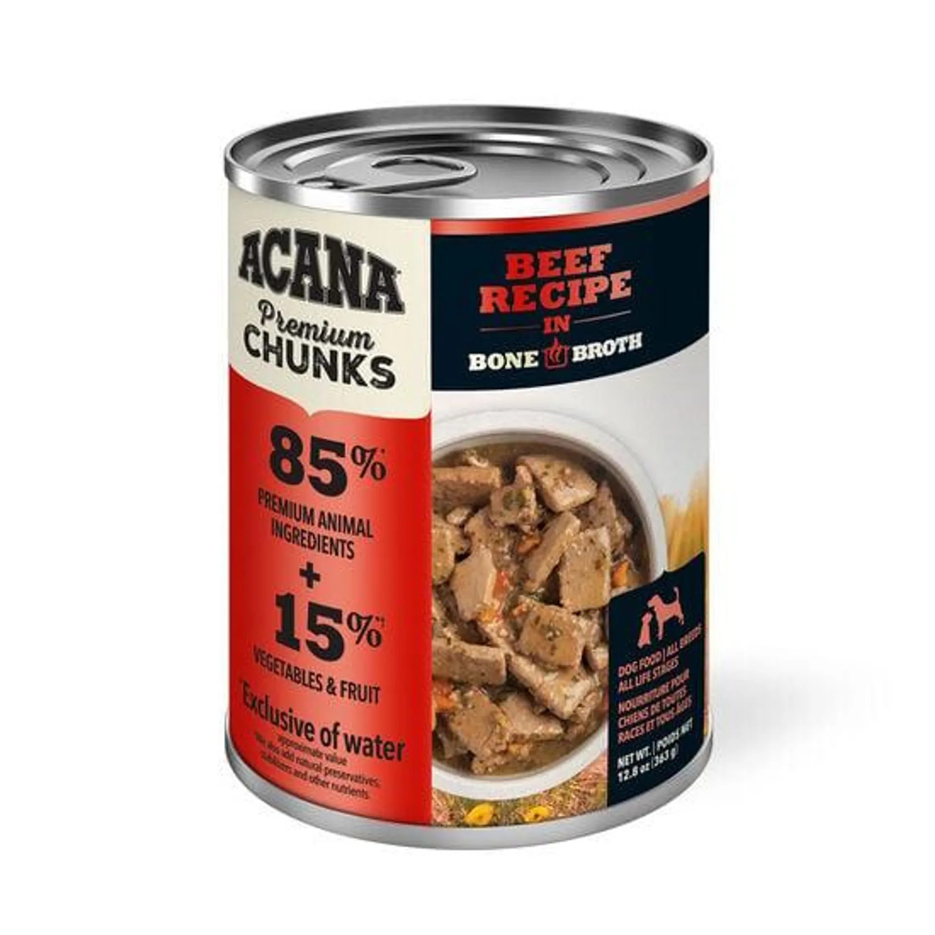 Nourriture humide recette au bœuf avec bouillon d'os pour chiens, 363 g