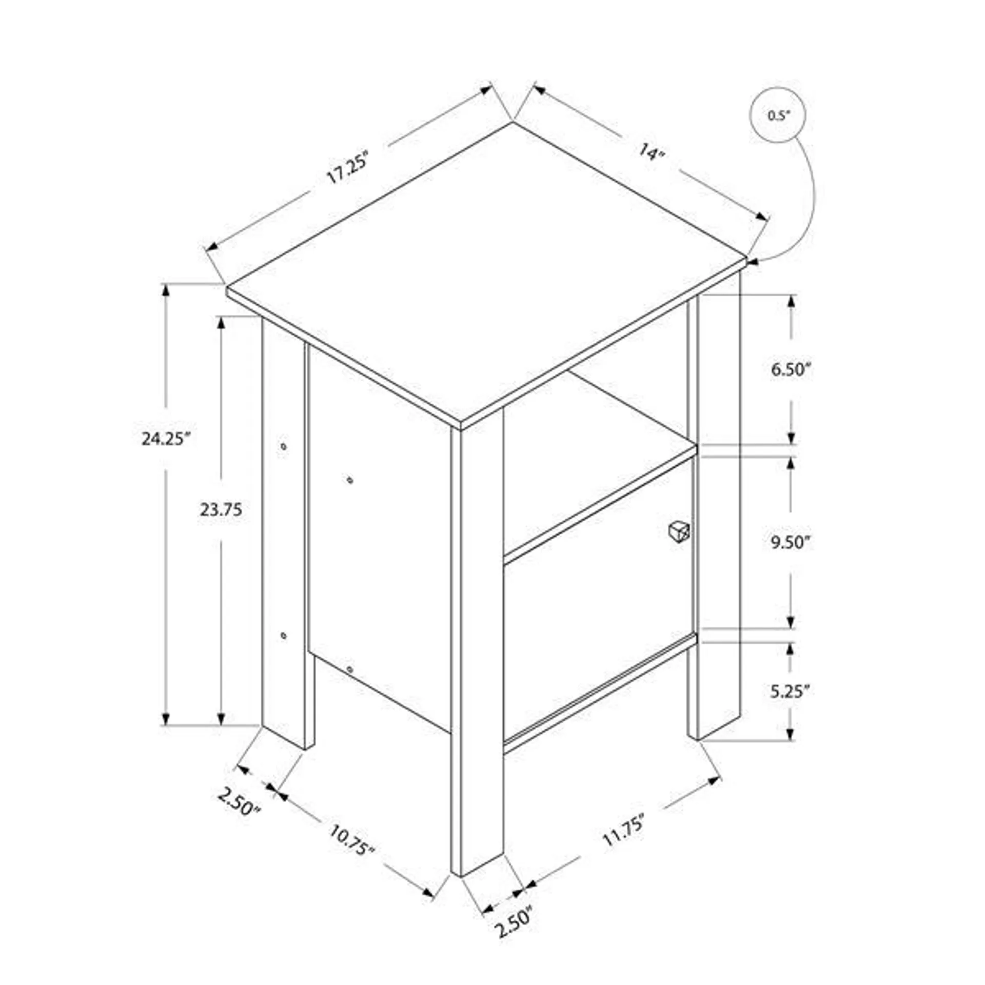 Table d'appoint, 14 po x 24,25 po, composite, taupe foncé