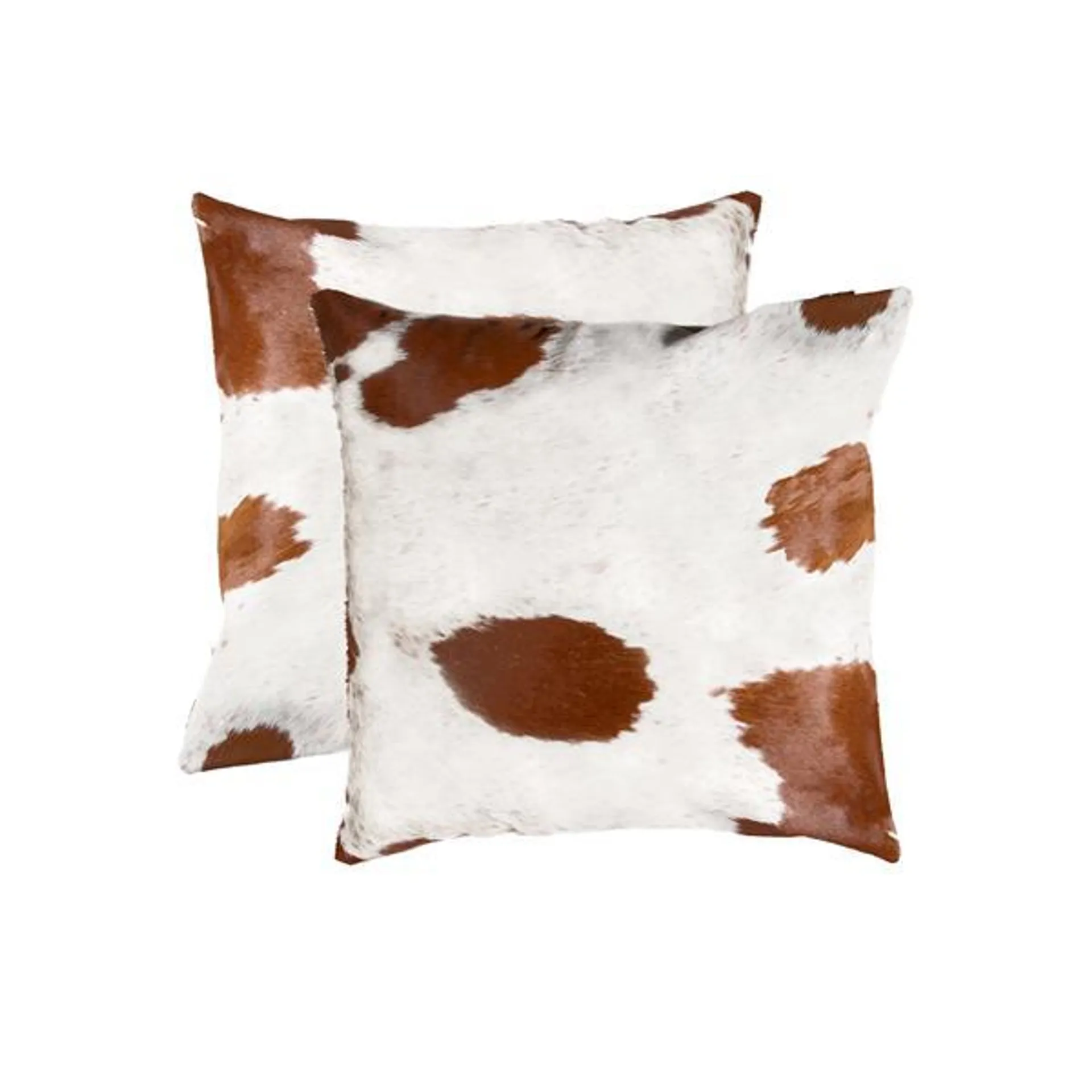 Coussins en peau de vache Kobe, 18 pox18 po, blanc/brun, 2 pqt
