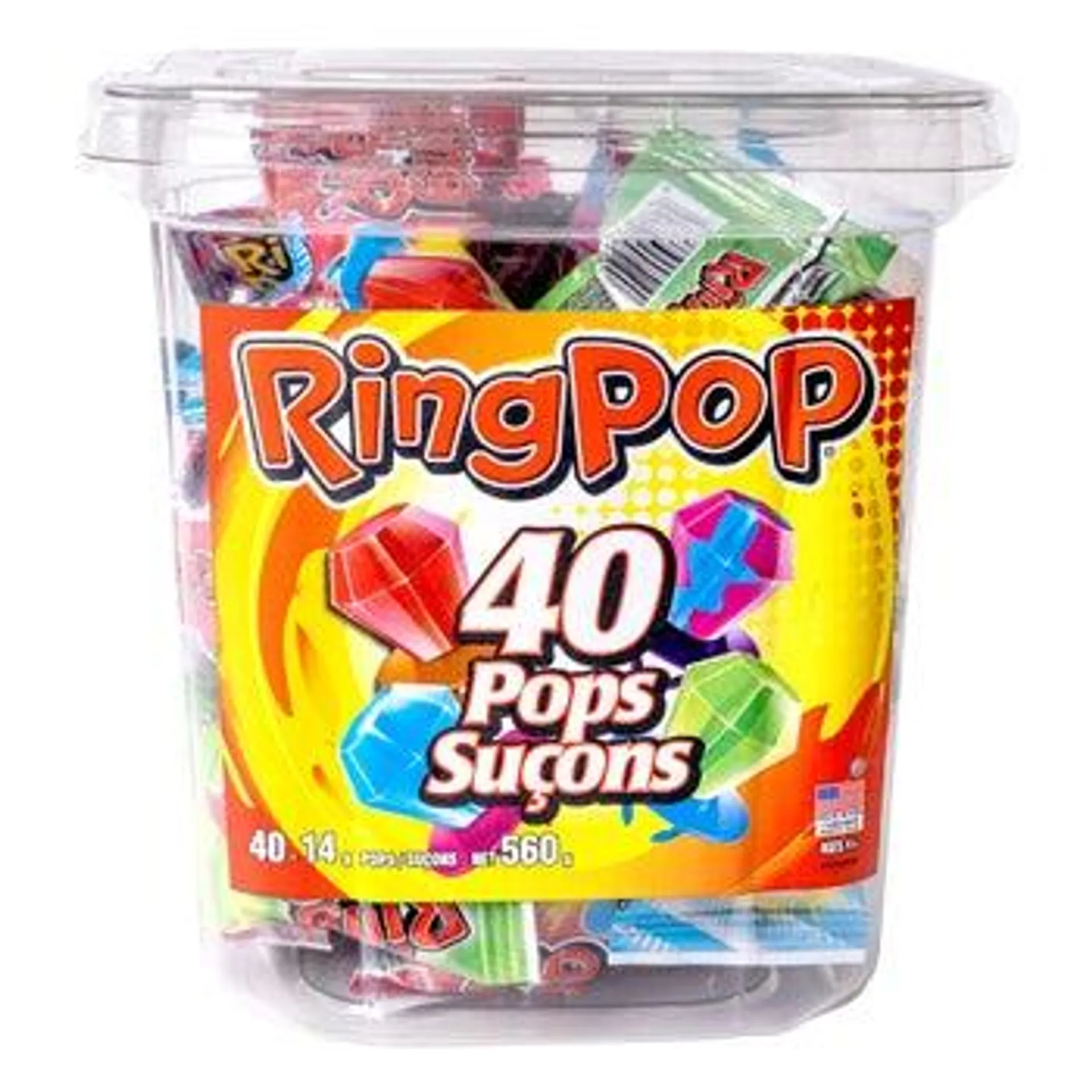 RingPop, Assorted Flavoured Pops, 40 × 14 g