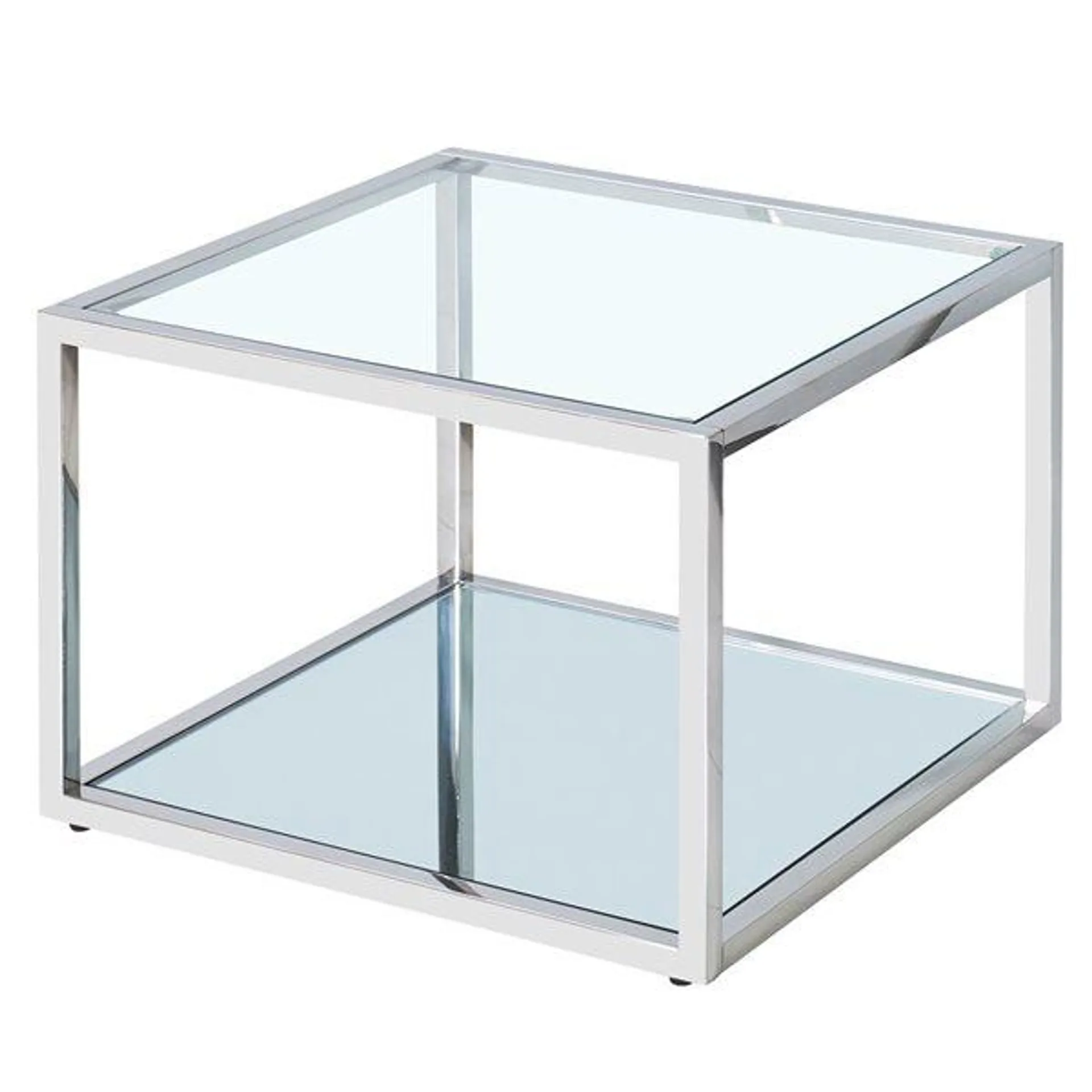 Table basse carrée contemporaine de 20 po en métal et en verre par !nspire, argent