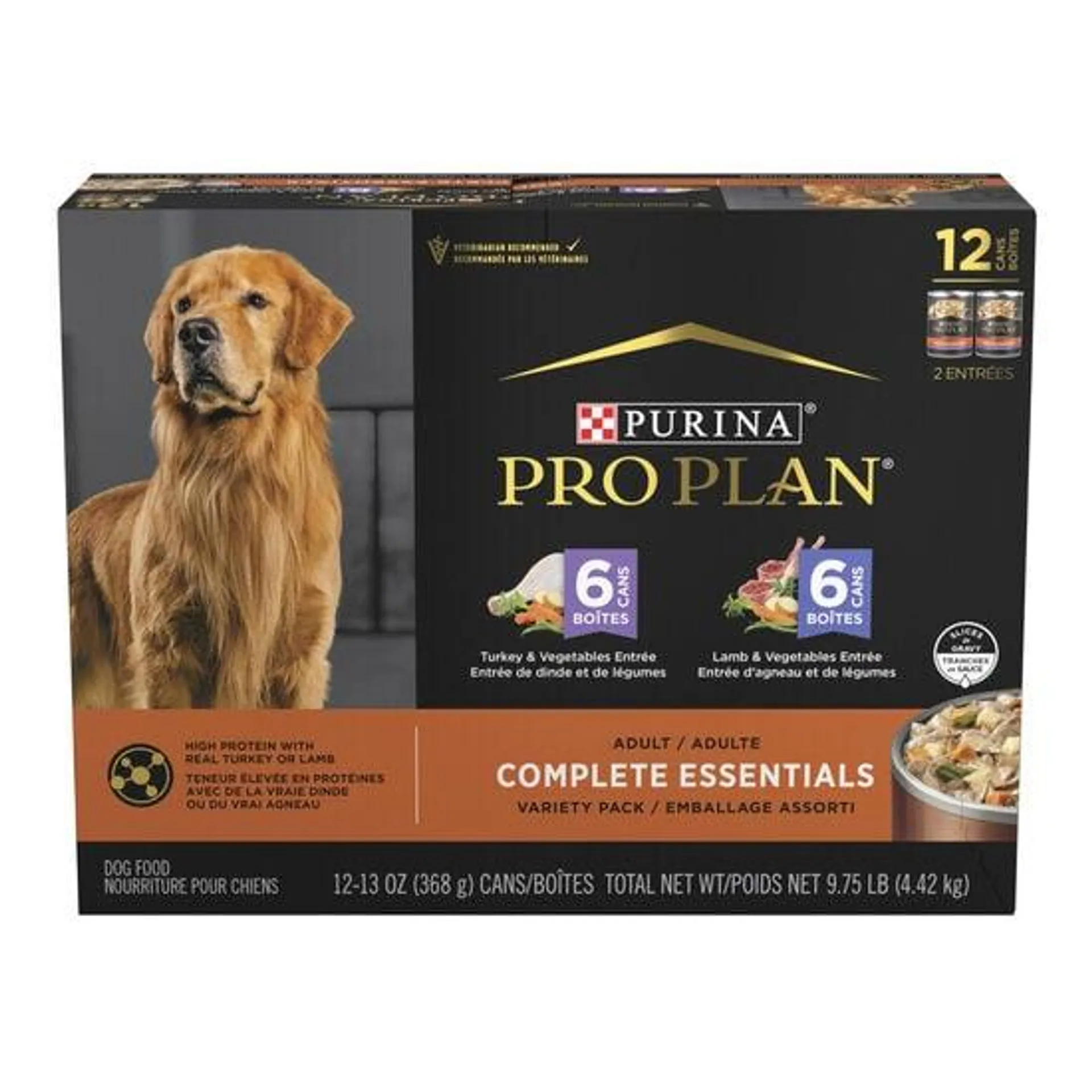 Emballage assorti d'entrées en sauce Complete Essentials pour chiens, 12 x 368 g