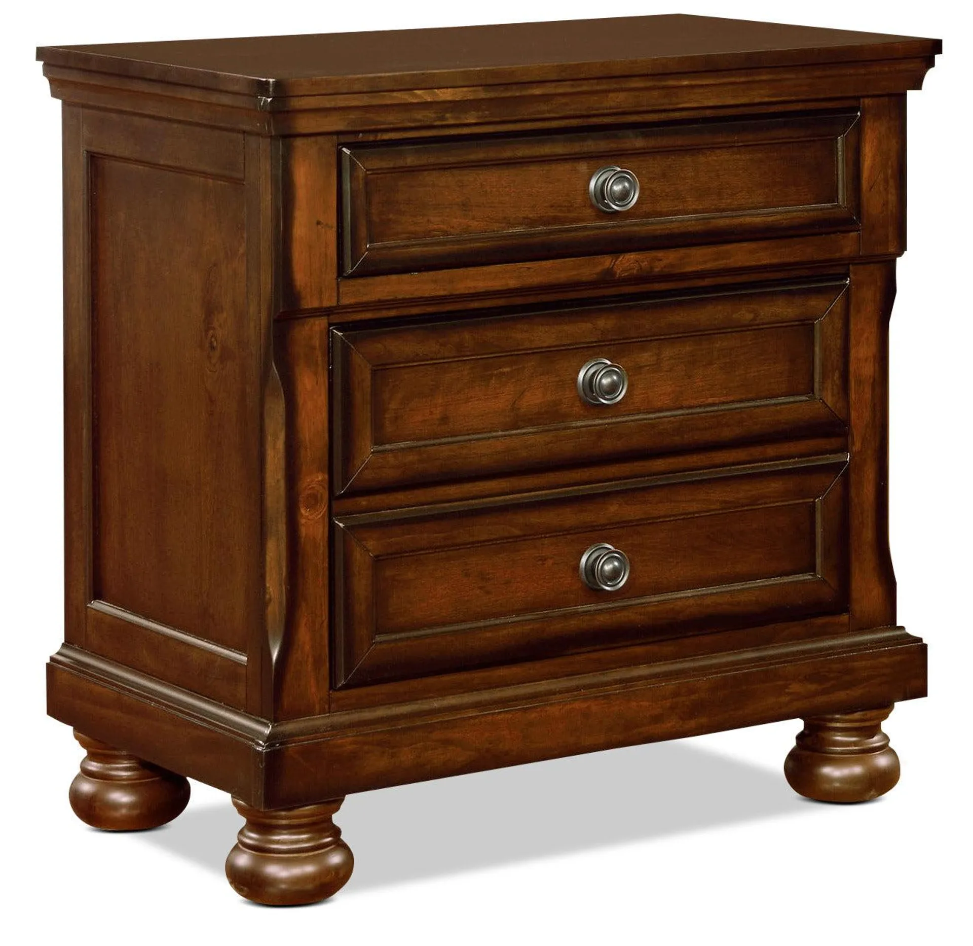 Chelsea Bedside 3-Drawer Nightstand, 28"W x 28"H - Cherry Brown