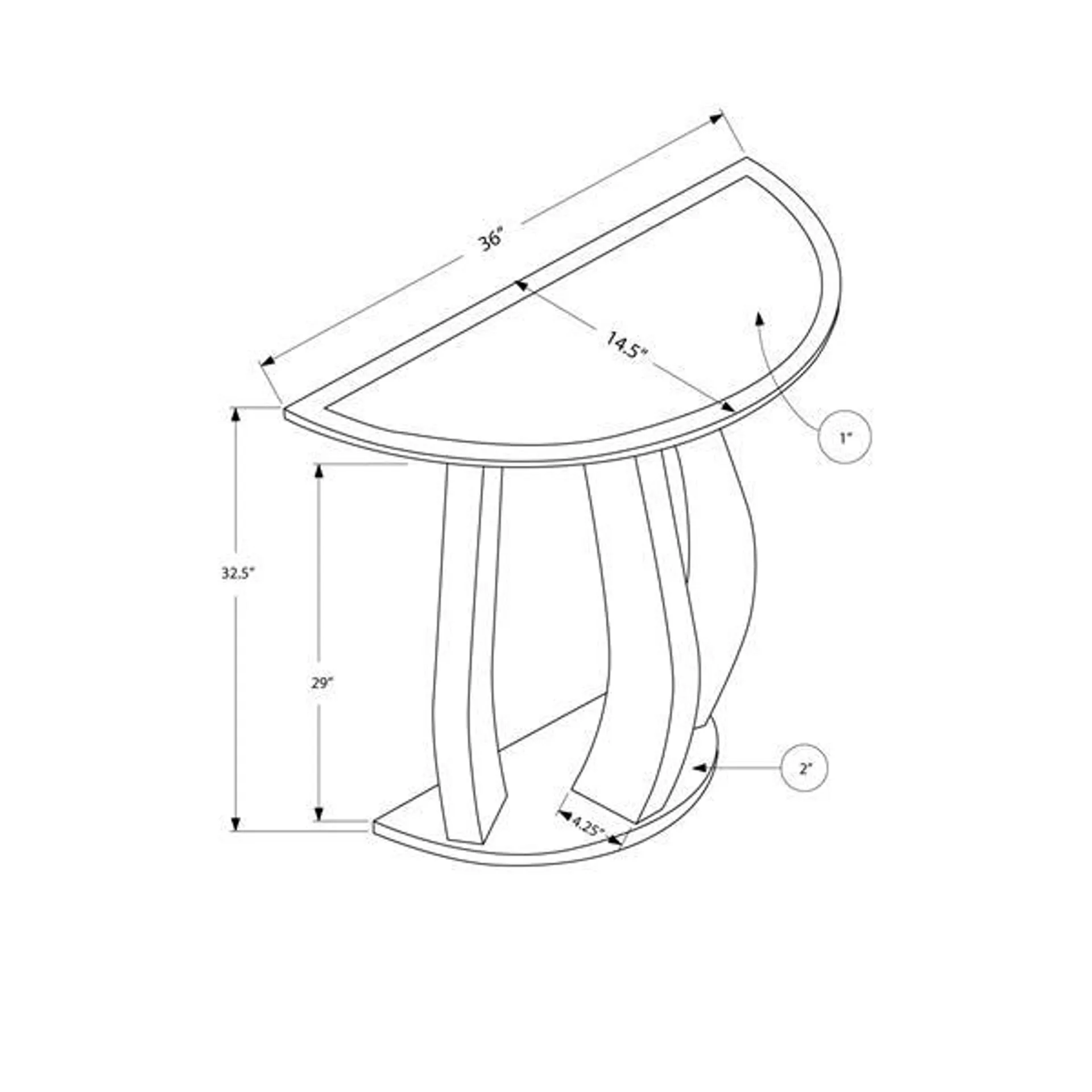 Table d'appoint Monarch, 36 po x 32,5 po, verre, argent