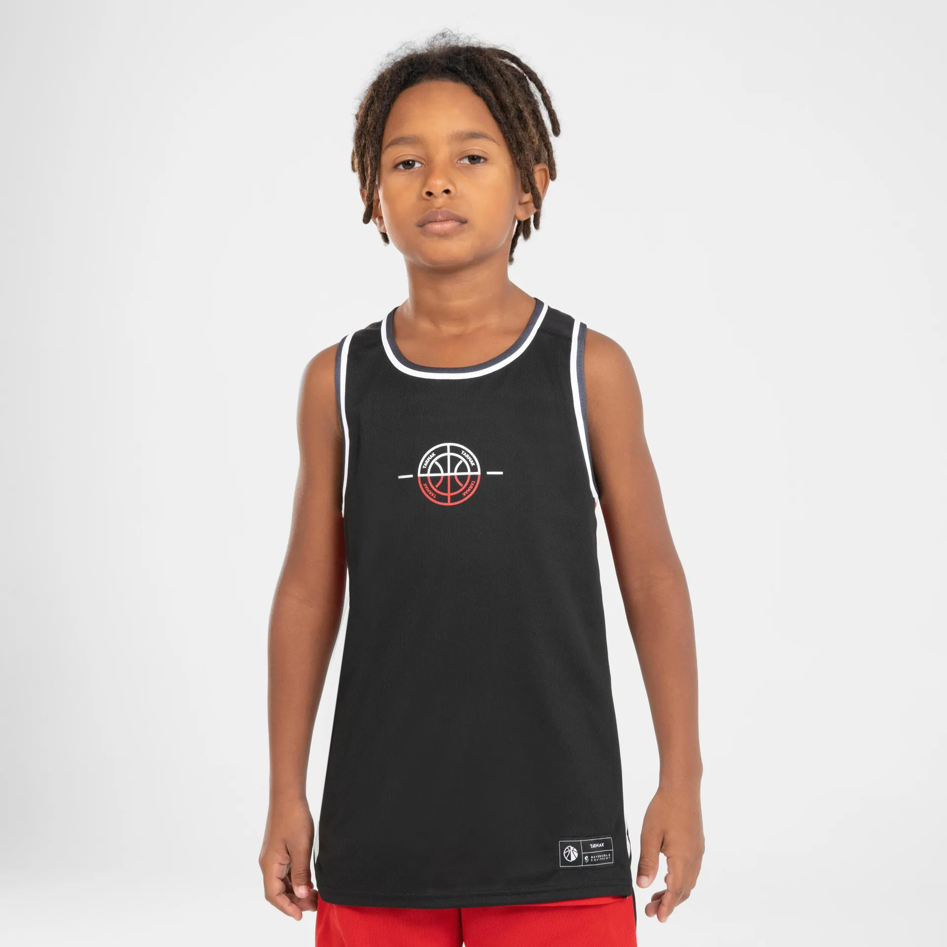 Maillot de basketball réversible enfant - T 500R noir/rouge