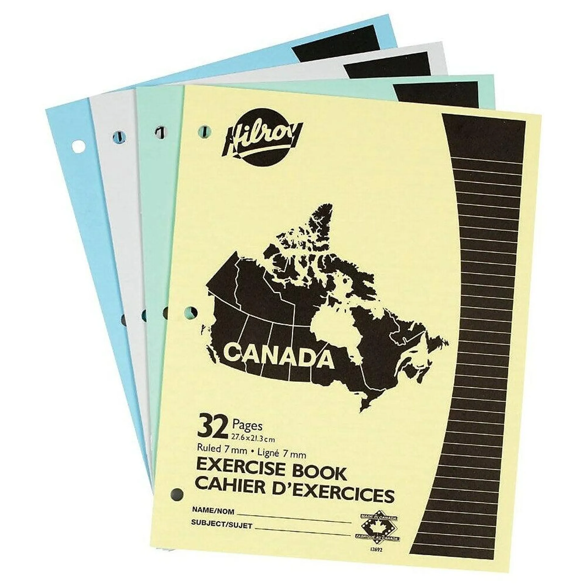 Hilroy - Cahier d'exercices surpiqué, Canada - 10 7/8 po x 7 3/8 po - couleurs variées - paquet de 4