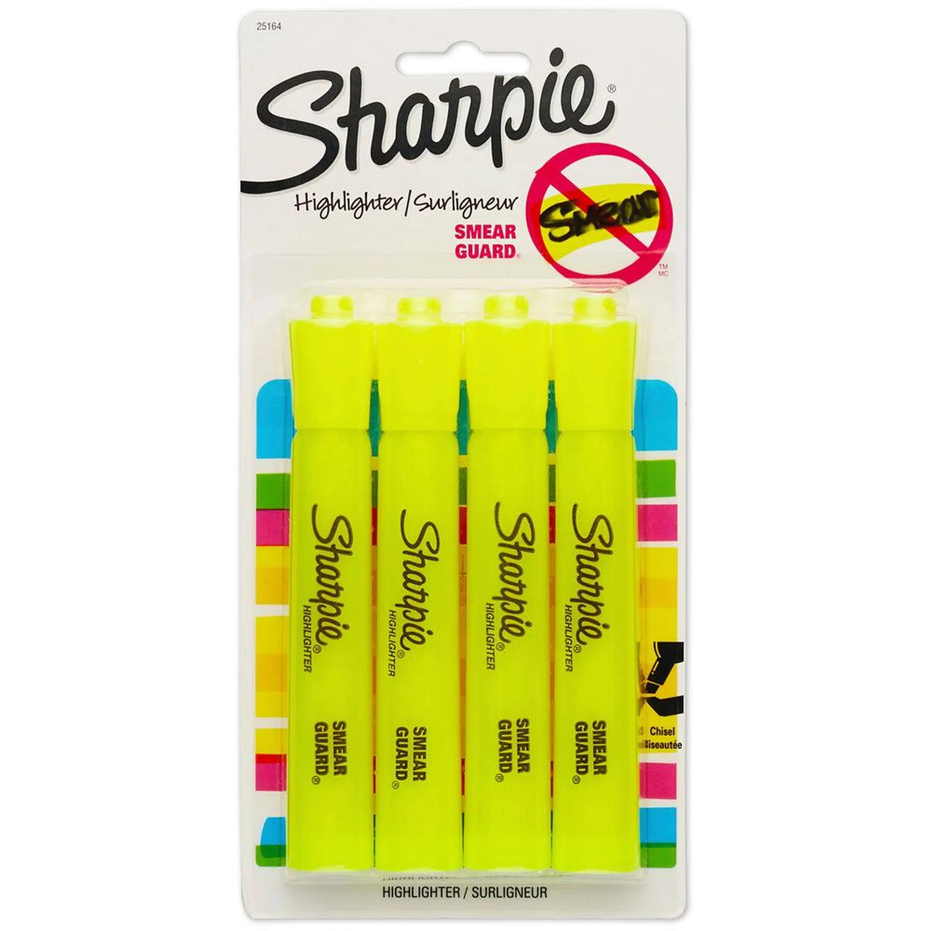 Sharpie – Surligneurs Accent de genre réservoir, pointe biseautée, jaune, paquet de 4