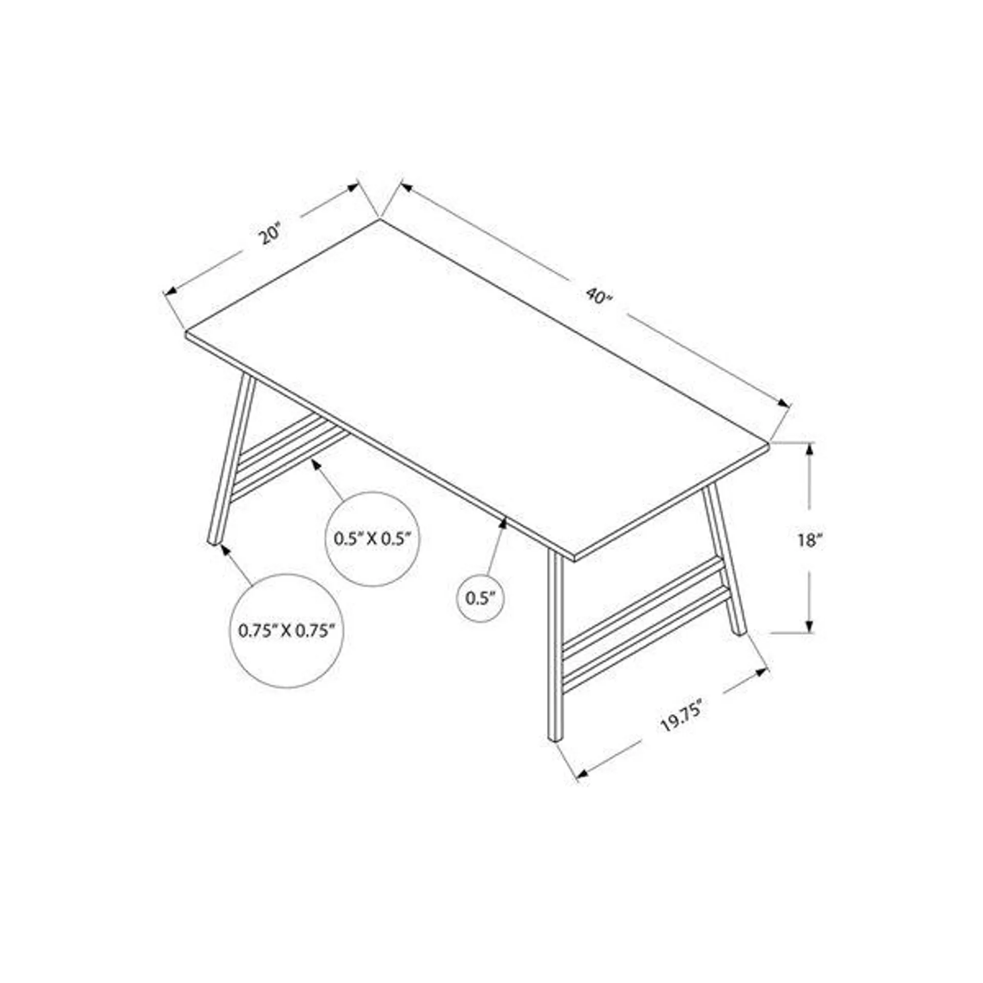 Table basse rectangulaire 40 po L de Monarch Specialties en stratifié gris et pieds angulaires métal noir