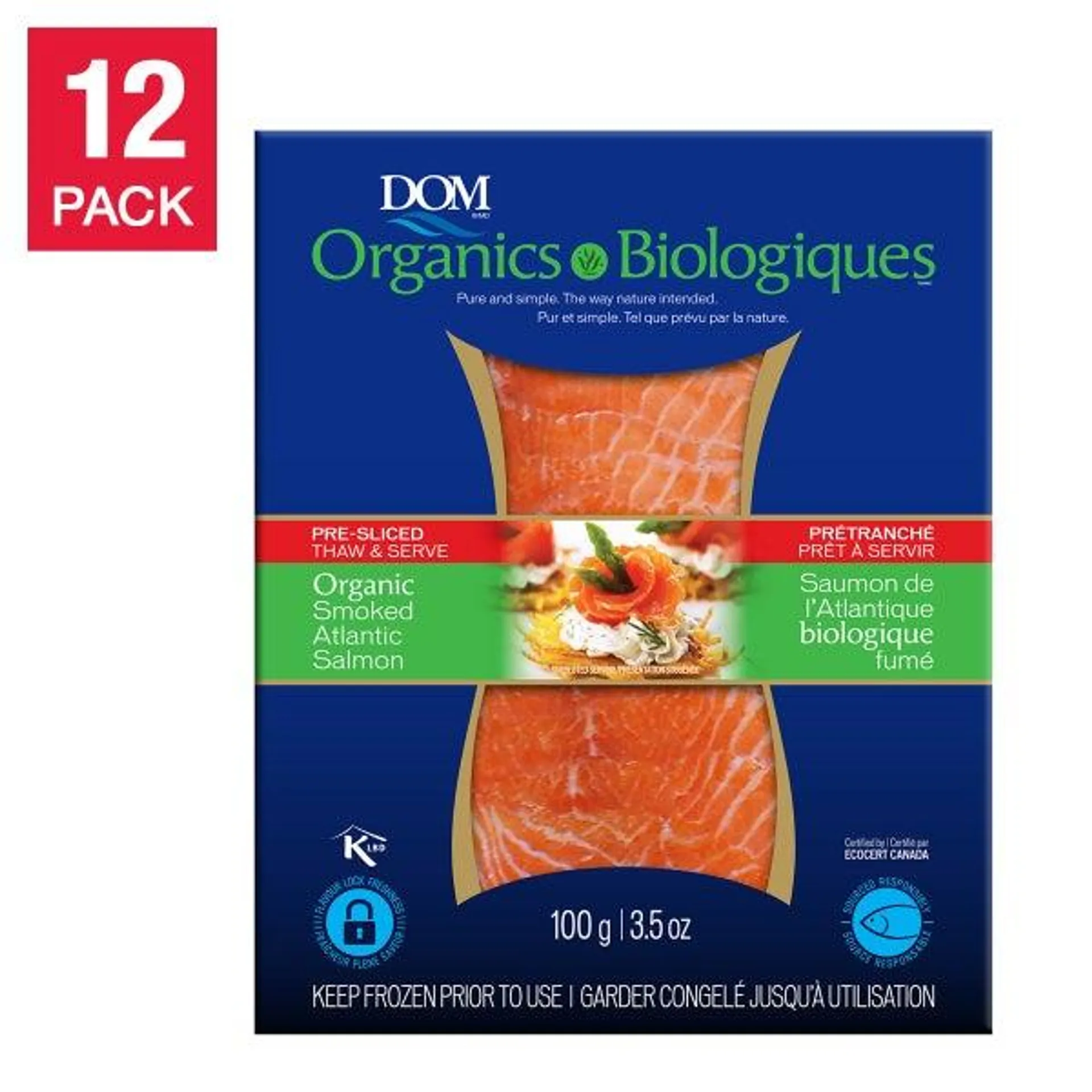 DOM Organics Smoked Atlantic Salmon, 100 g (3.5 oz) x 12 pack