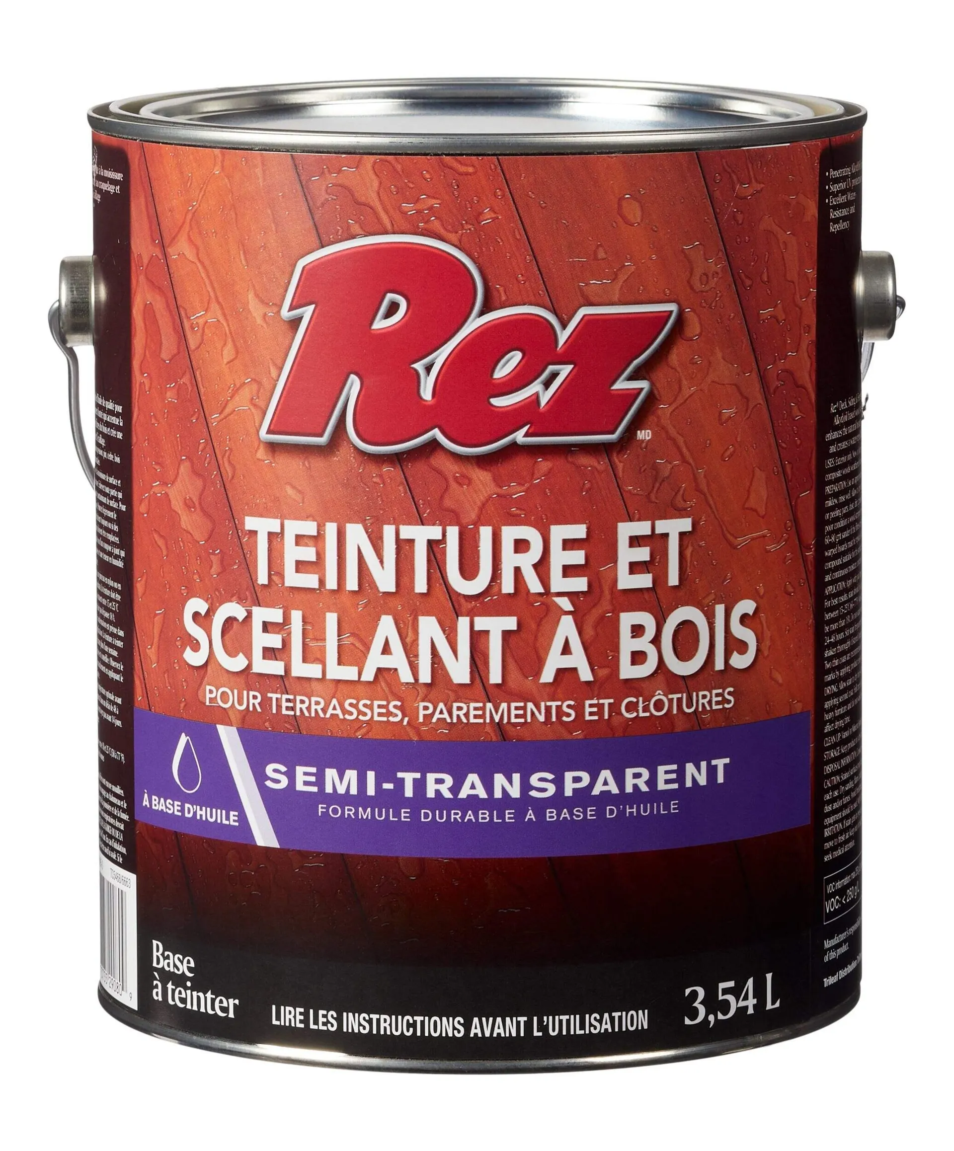 Teinture et scellant de bois durable à base d'huile pour terrasses, parements et clôtures Rez, semi-transparent, base à teinter, 3,54 L/0,94 gallon