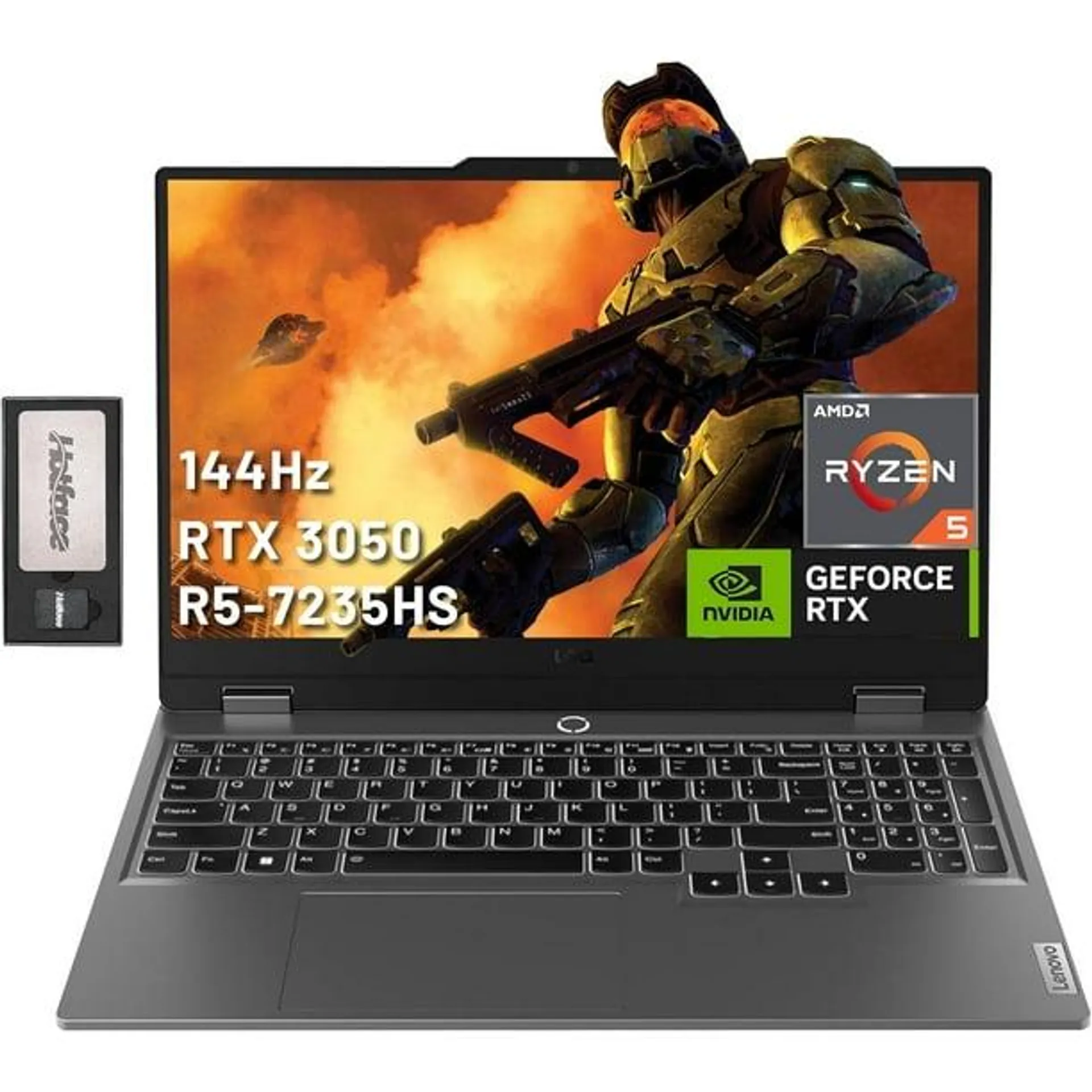 Lenovo LOQ Ordinateur Portable de Jeu 15.6 Pouces, Écran FHD 144Hz 300-nit, AMD Ryzen 5 7235HS, GeForce RTX 3050, 64 Go DDR5, 2 To SSD, Clavier Rétroéclairé, Webcam, Wi-Fi 6, Win 11 Home, Gris, Station d'Accueil 128 Go