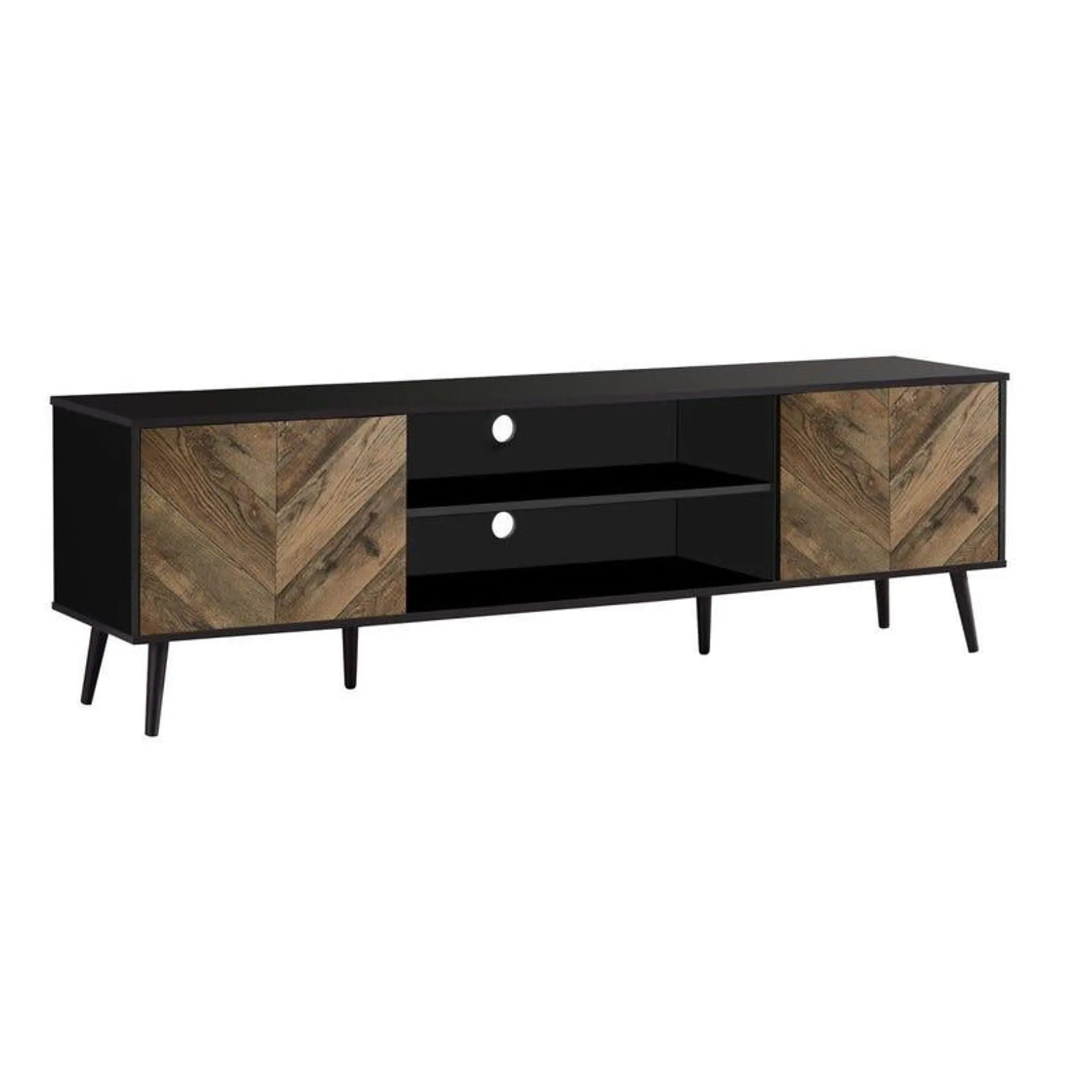 Meuble tv - 72"l / noir avec 2 portes simili-bois - Monarch