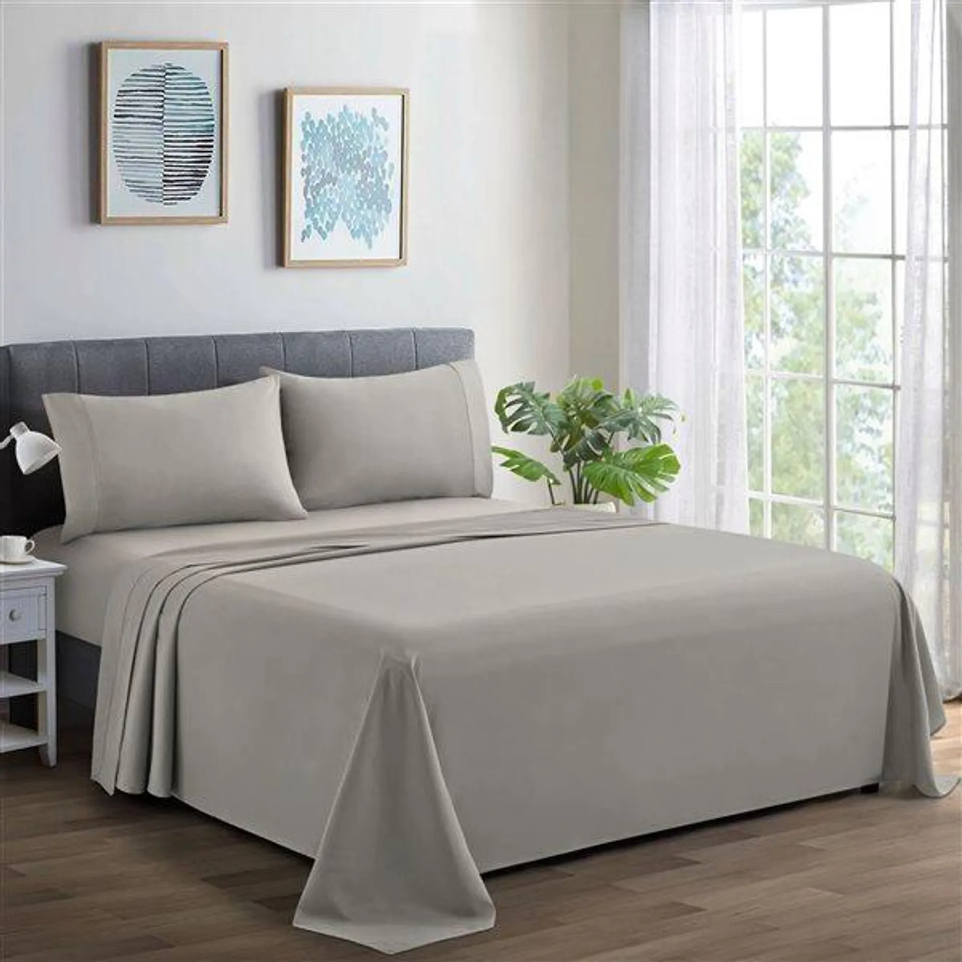 Ensemble de draps 4 pièces pour grand lit Marina Decoration coton/polyester 600 fils taupe uni