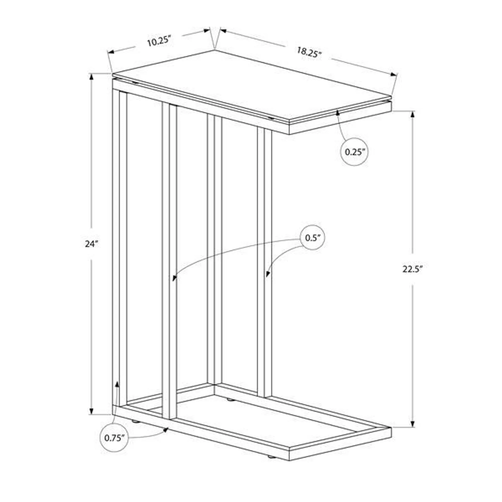 Table d'appoint, 18,25 po x 24 po, verre, chrome