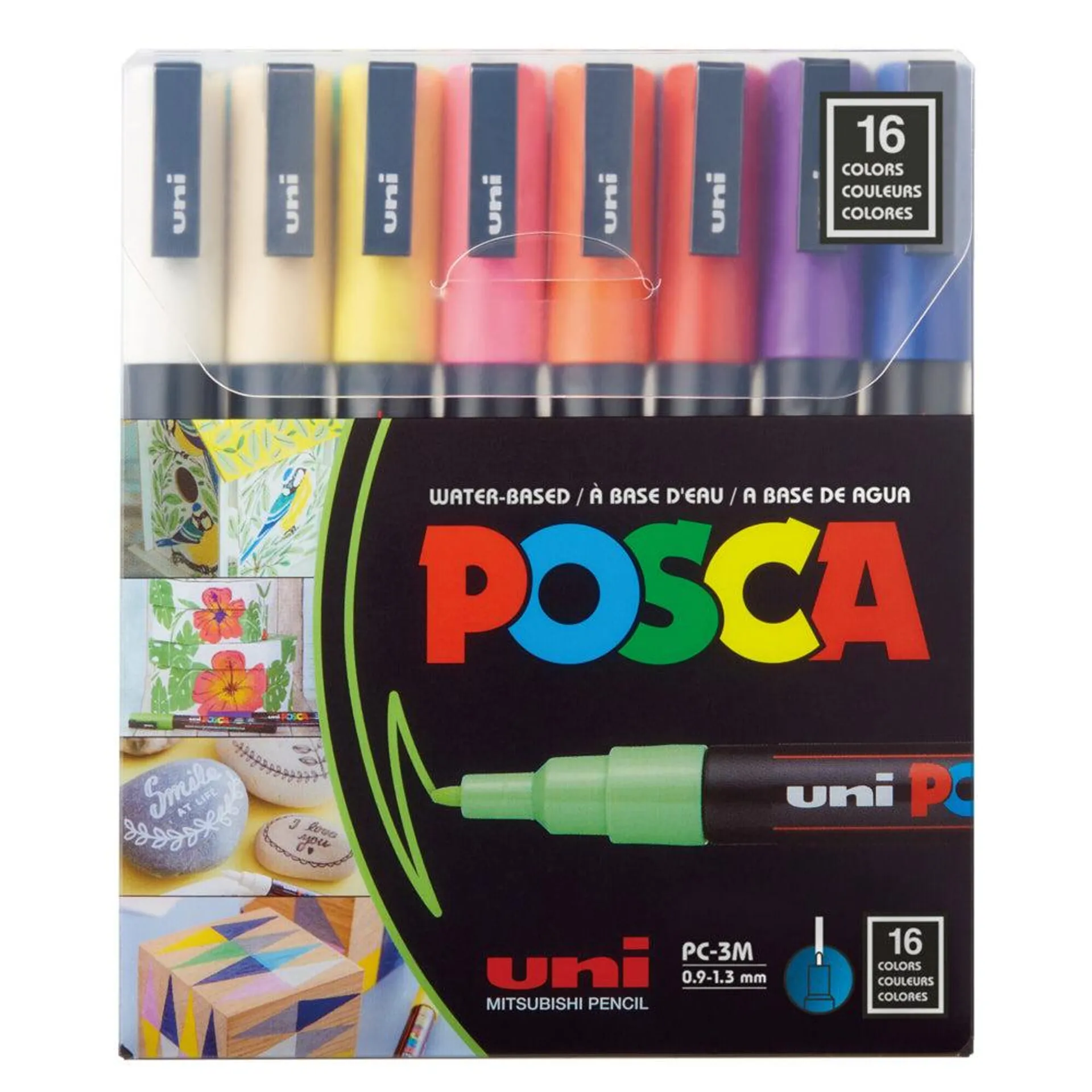 Posca - Marqueurs de peinture à base d'eau - Pointe fine réversible (0,9-1,3 mm) - Couleurs assorties - paquet de 16