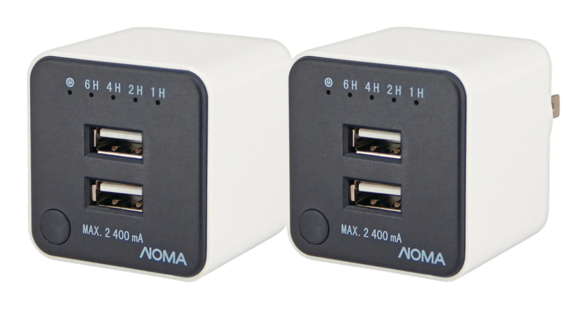 Chargeur mural NOMA, prise d’alimentation cubique USB à 2 ports, avec minuterie, blanc, paq. 2