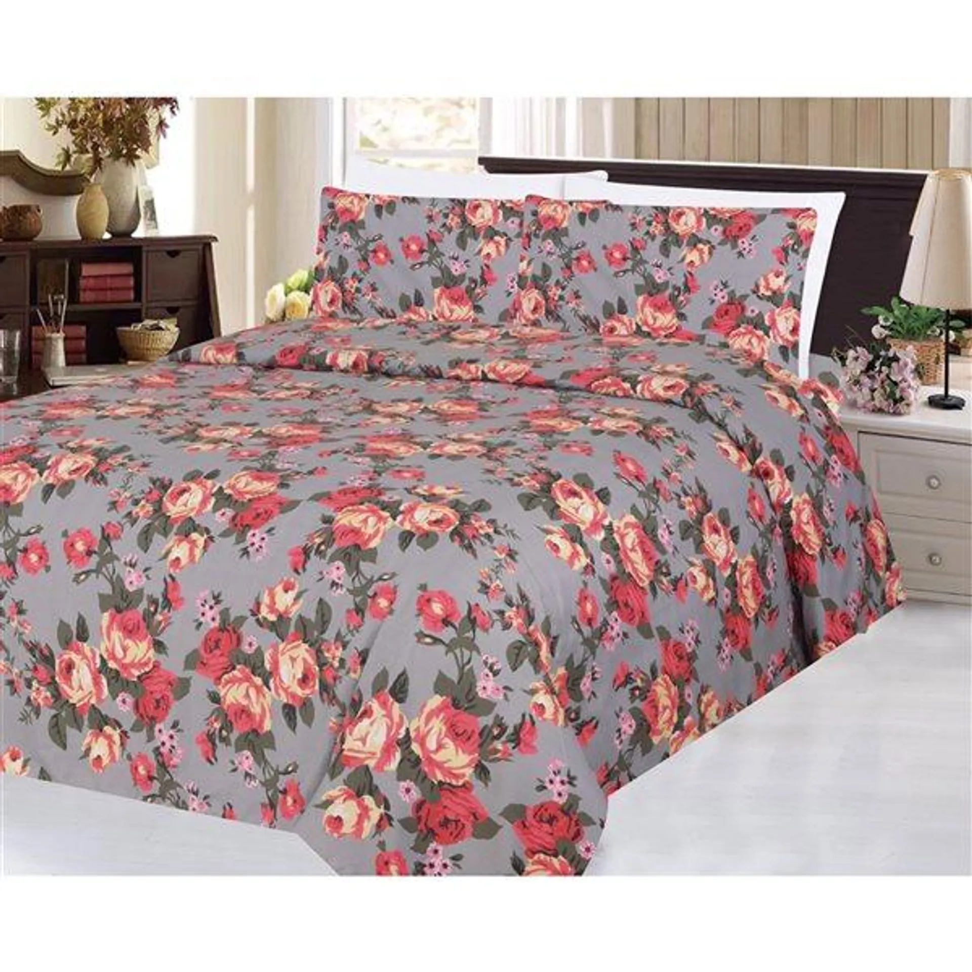 Ensemble de housses de couette Marina Decoration rose, crème et gris pour grand lit, 3 pièces