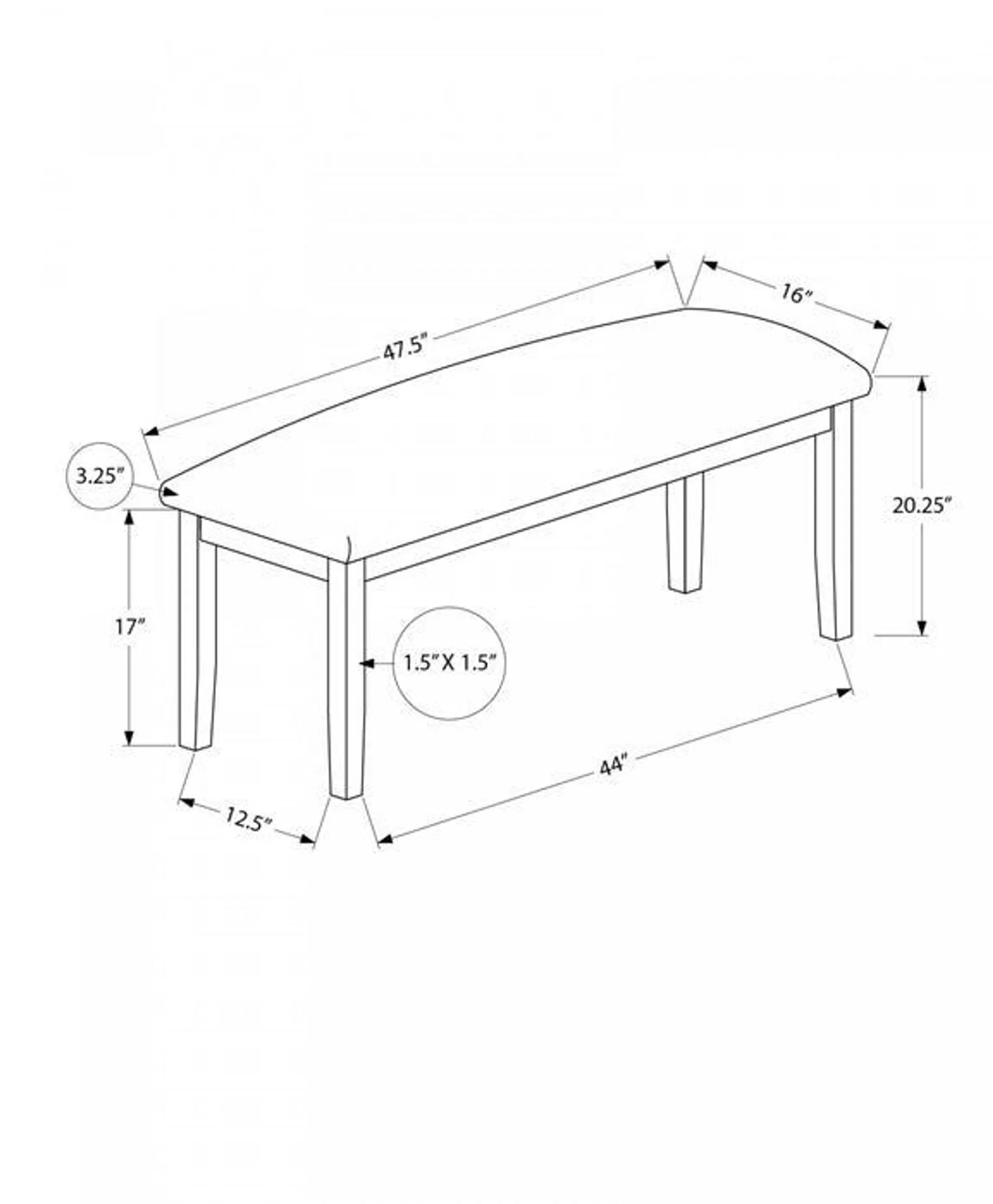 Banc rectangulaire avec bois massif brun et apparence cuir brun pour la salle à manger, l’entrée, le couloir et la cuisine