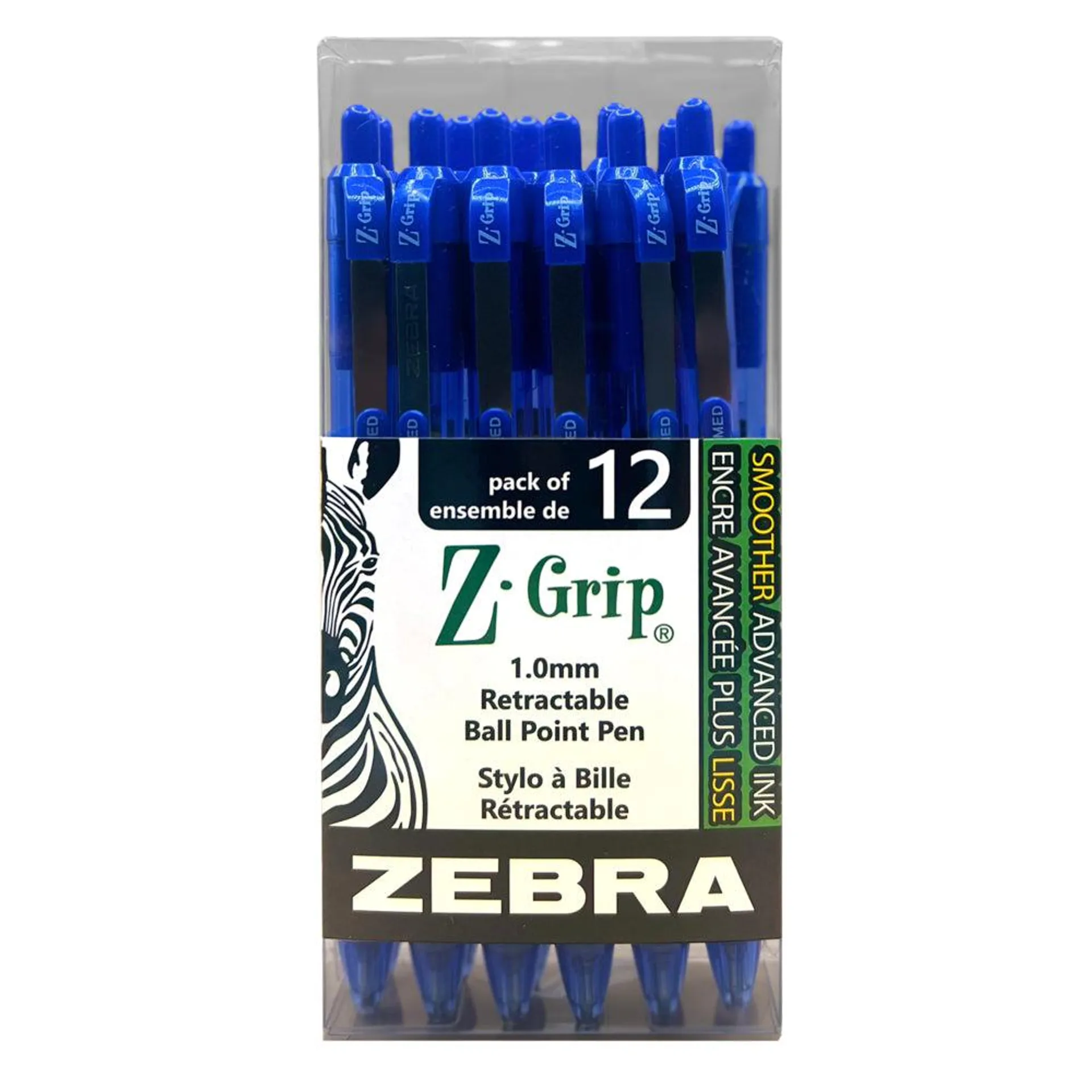 Zebra – Stylos à bille rétractables Z-Grip, bleu, paq./12