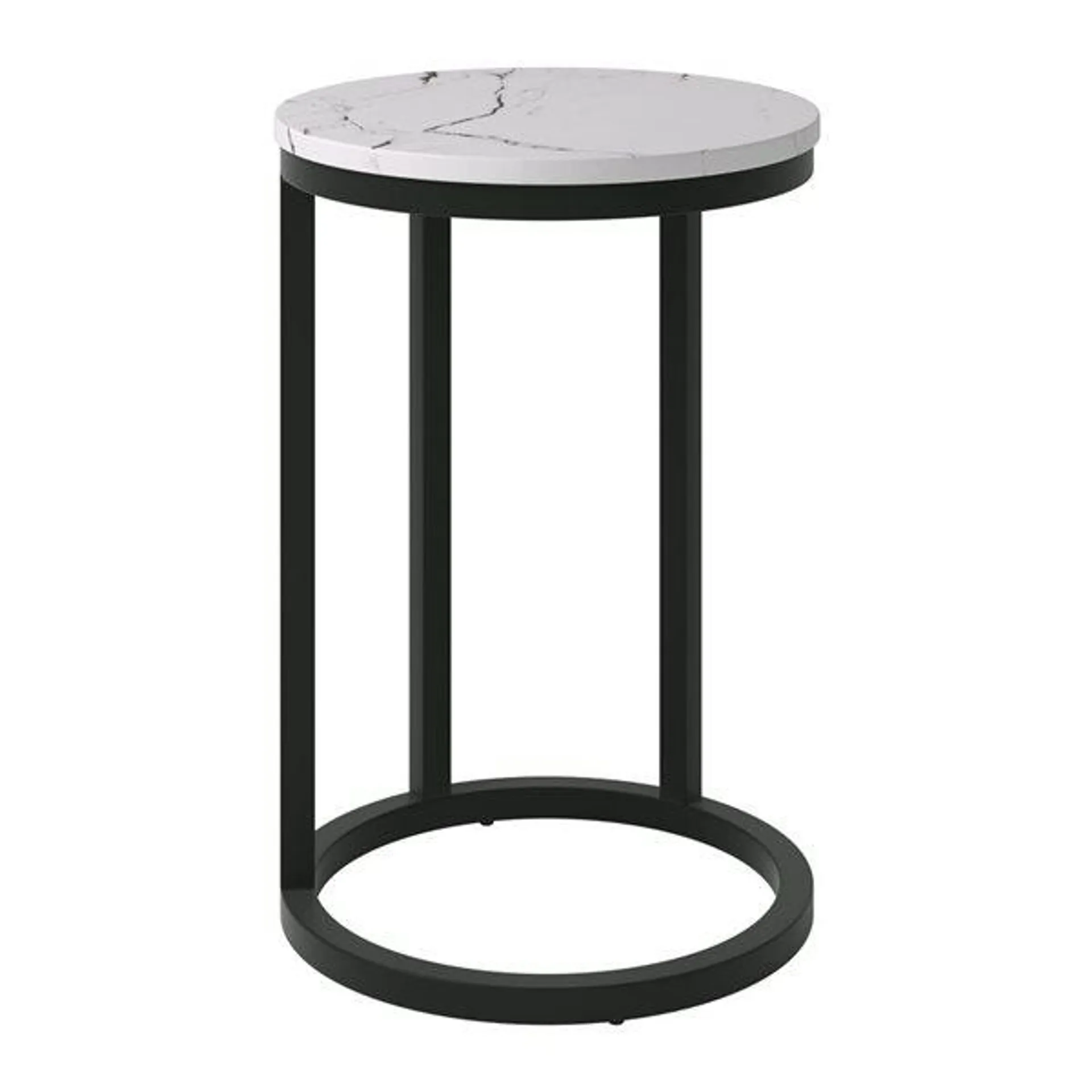 Table d'appoint ronde en forme de C Harmony Brentwood Valley Designs en blanc marbré avec base noire