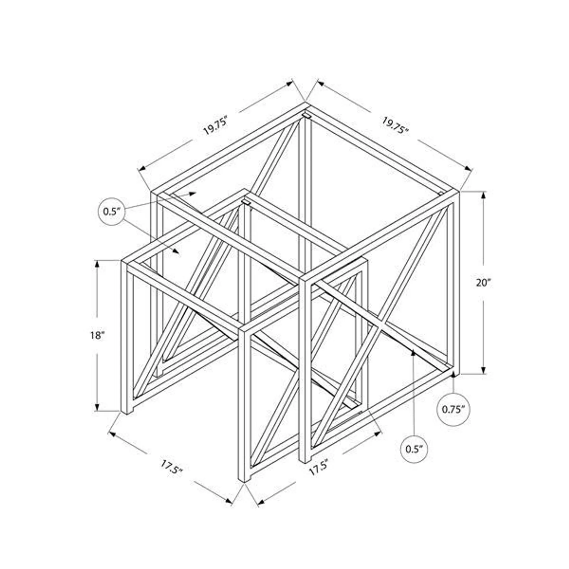 Tables d'appoint, 19,75 po x 20 po, verre, chrome, 2 mcx