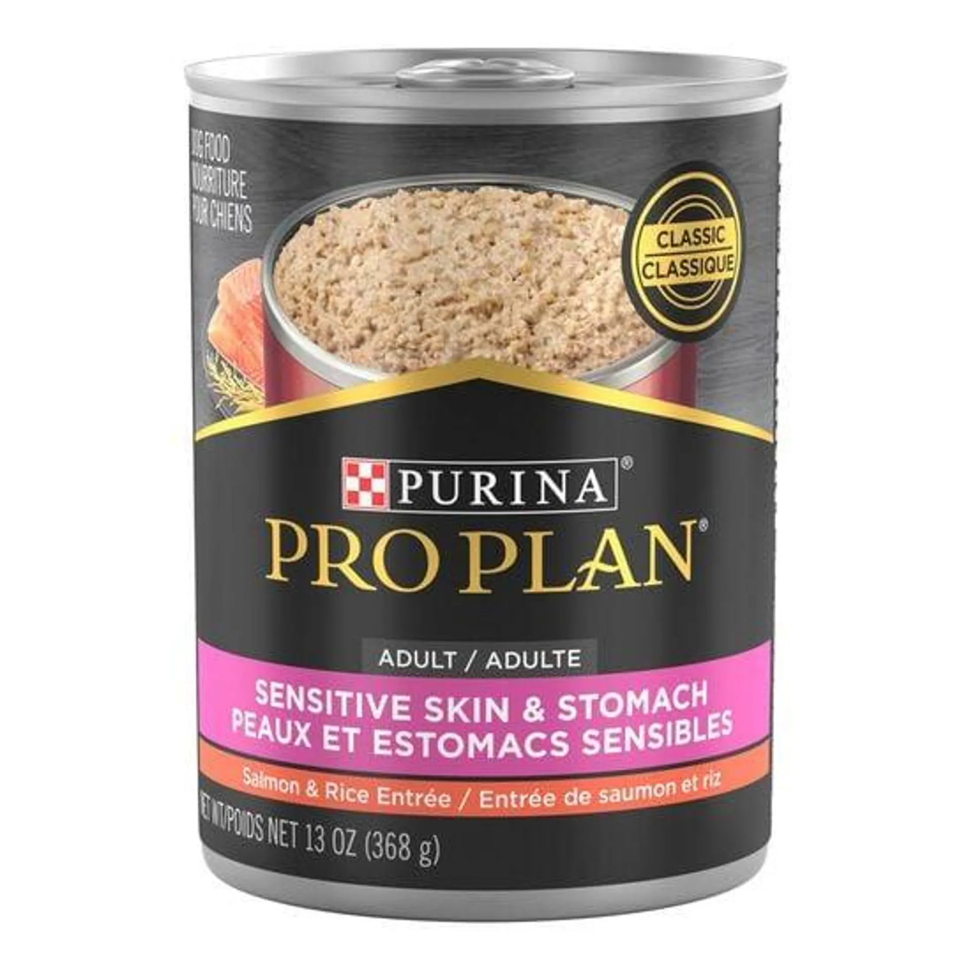 Entrée de saumon et riz formule peaux et estomacs sensibles pour chiens, 368 g