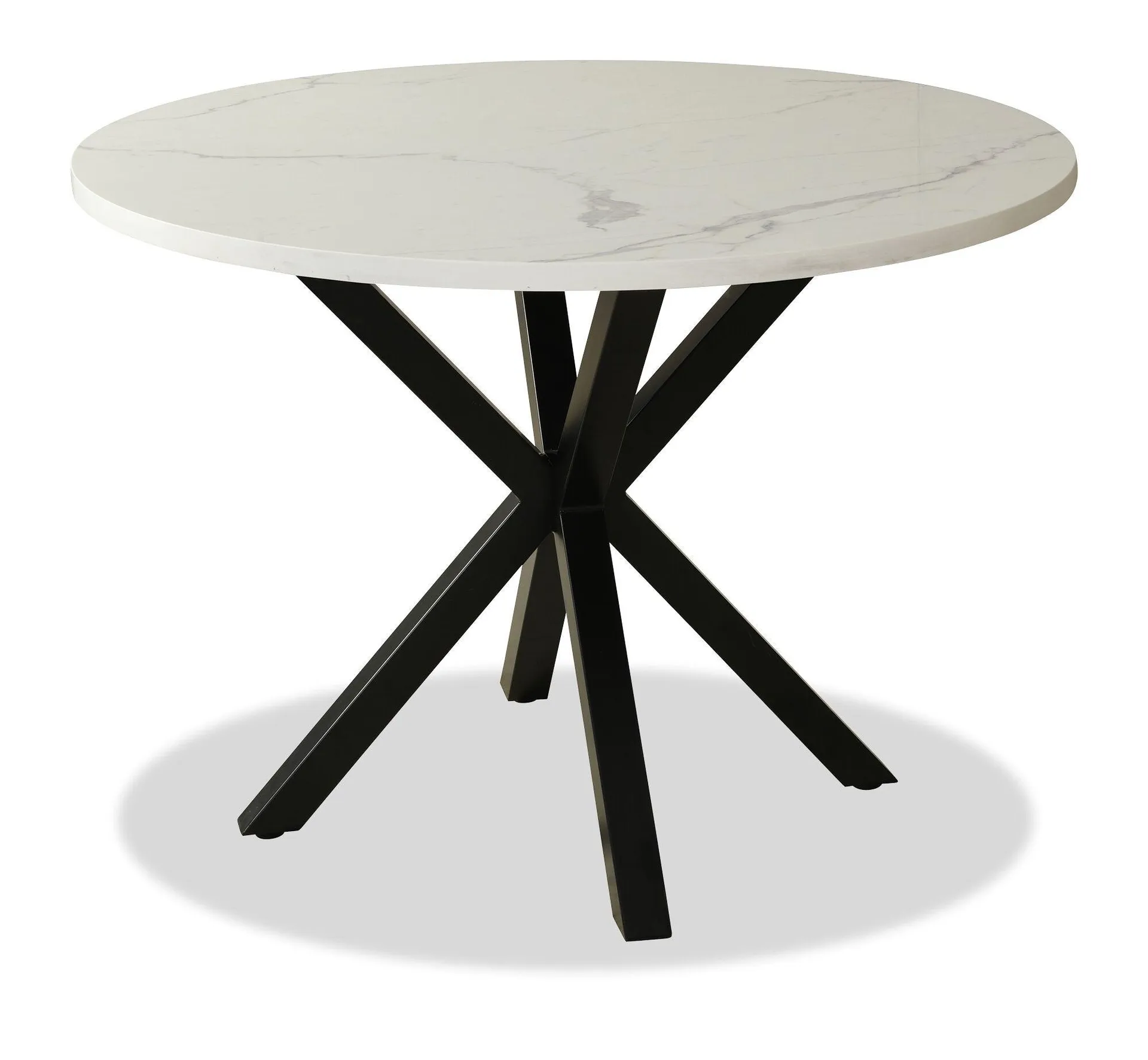 Verona Dining Table with Culture Marbled Top, Metal, Geometric Base, 42"W Round - White