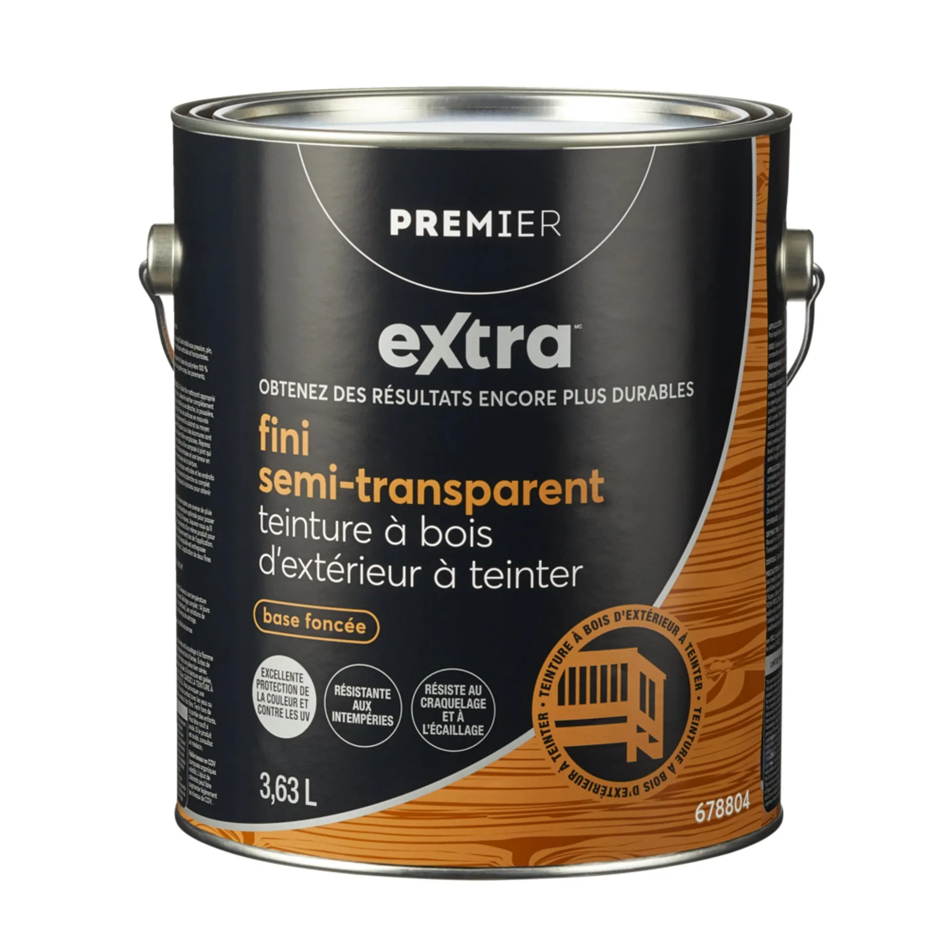 Teinture d'extérieur à teinter pour bois Premier Extra, semi-transparent, base foncée, 3,78 L/1 gallon