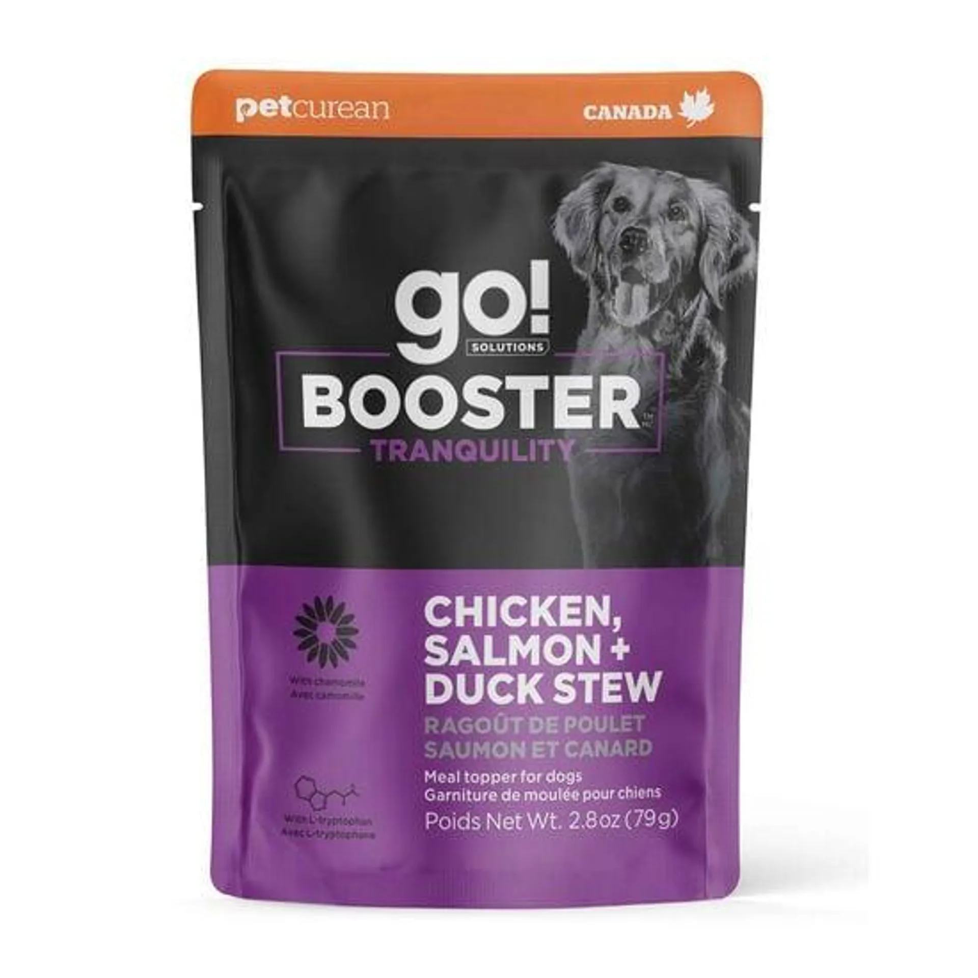 Garniture au ragoût de poulet, de saumon et canard « Booster Tranquility » pour chiens, 79 g