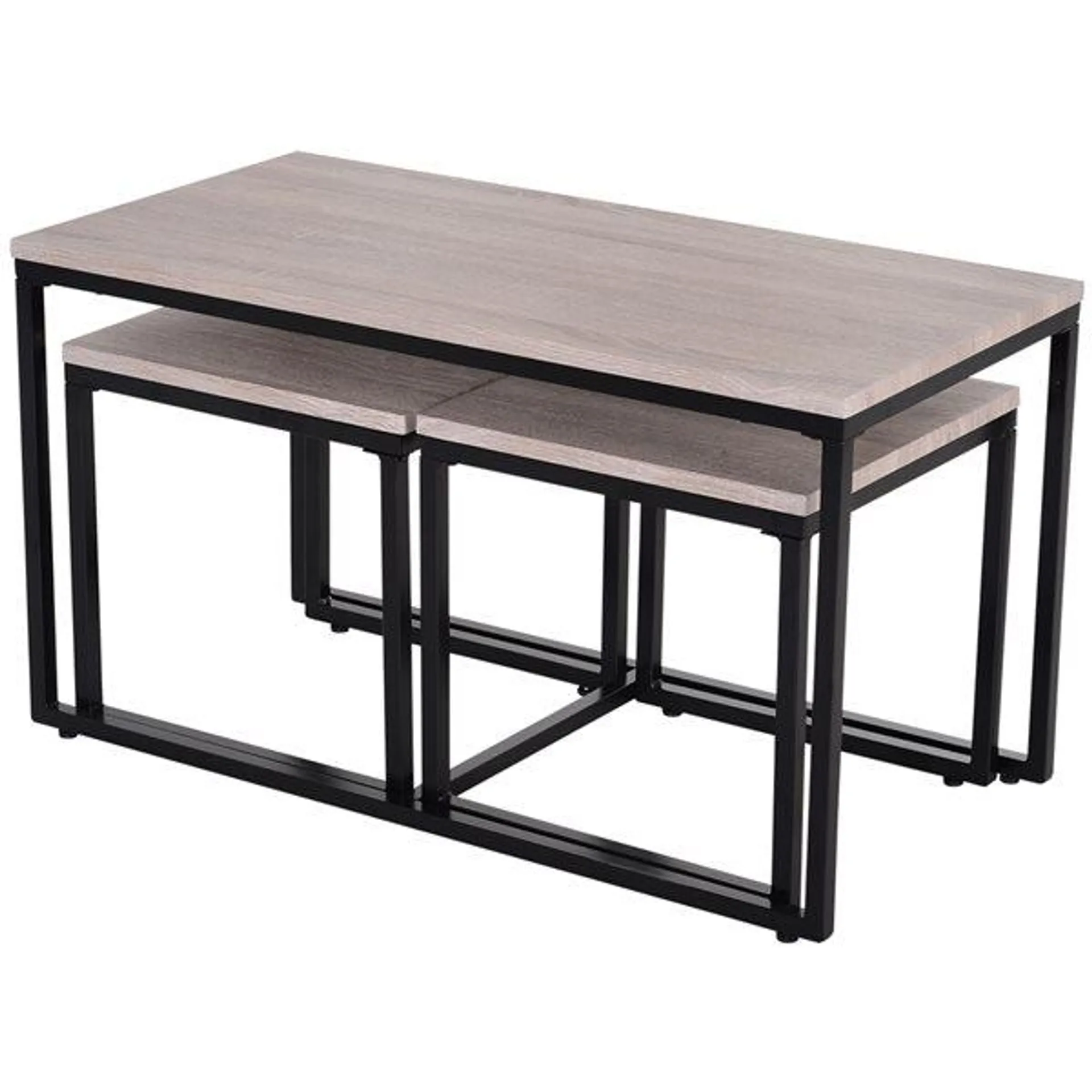 Table d'appoint par HomCom noir et grain de bois naturel, ensemble de 3