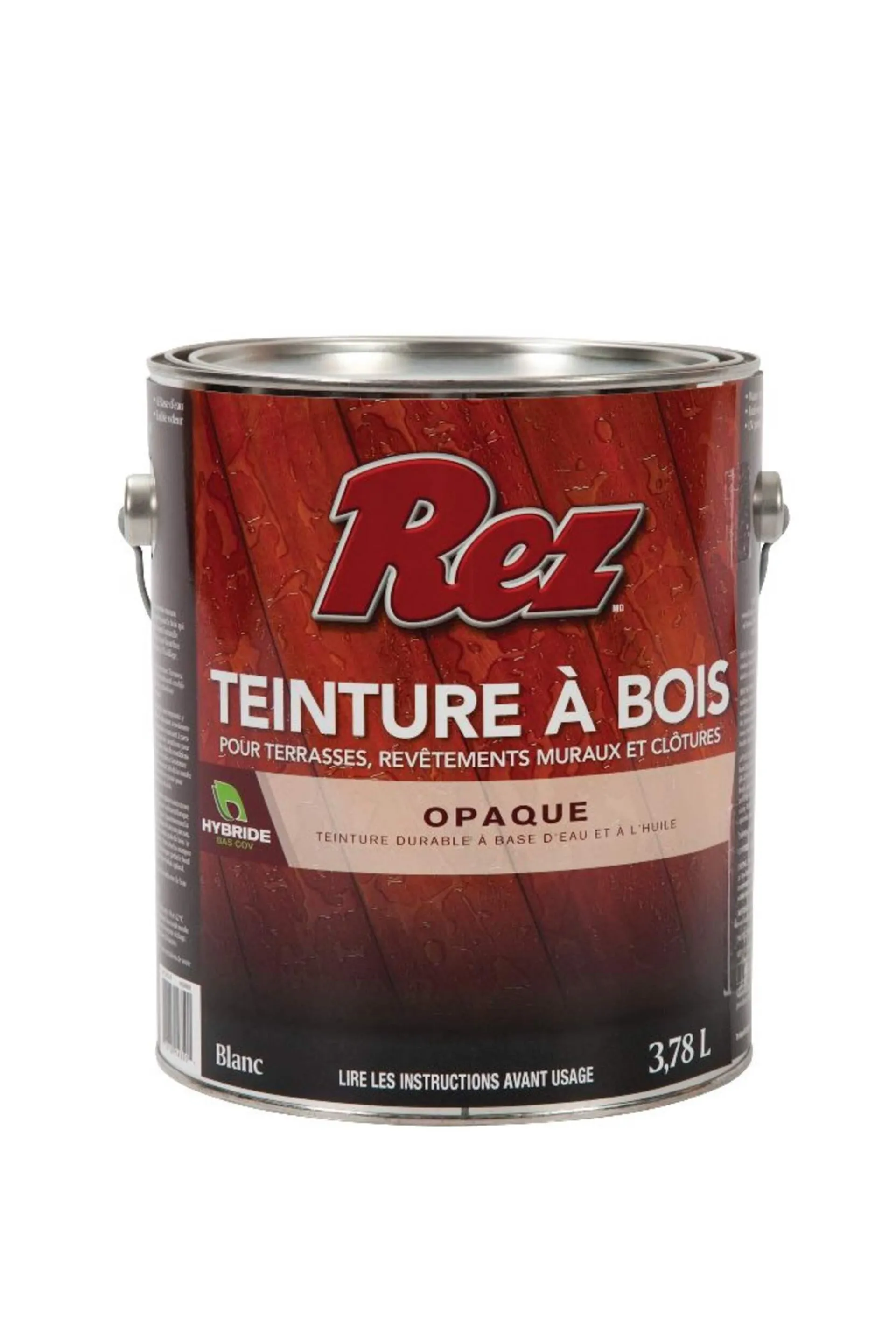 Teinture de bois durable à base d'huile et d'eau pour terrasses, parements et clôtures REZ, blanc opaque/semi-transparent, 3,78 L