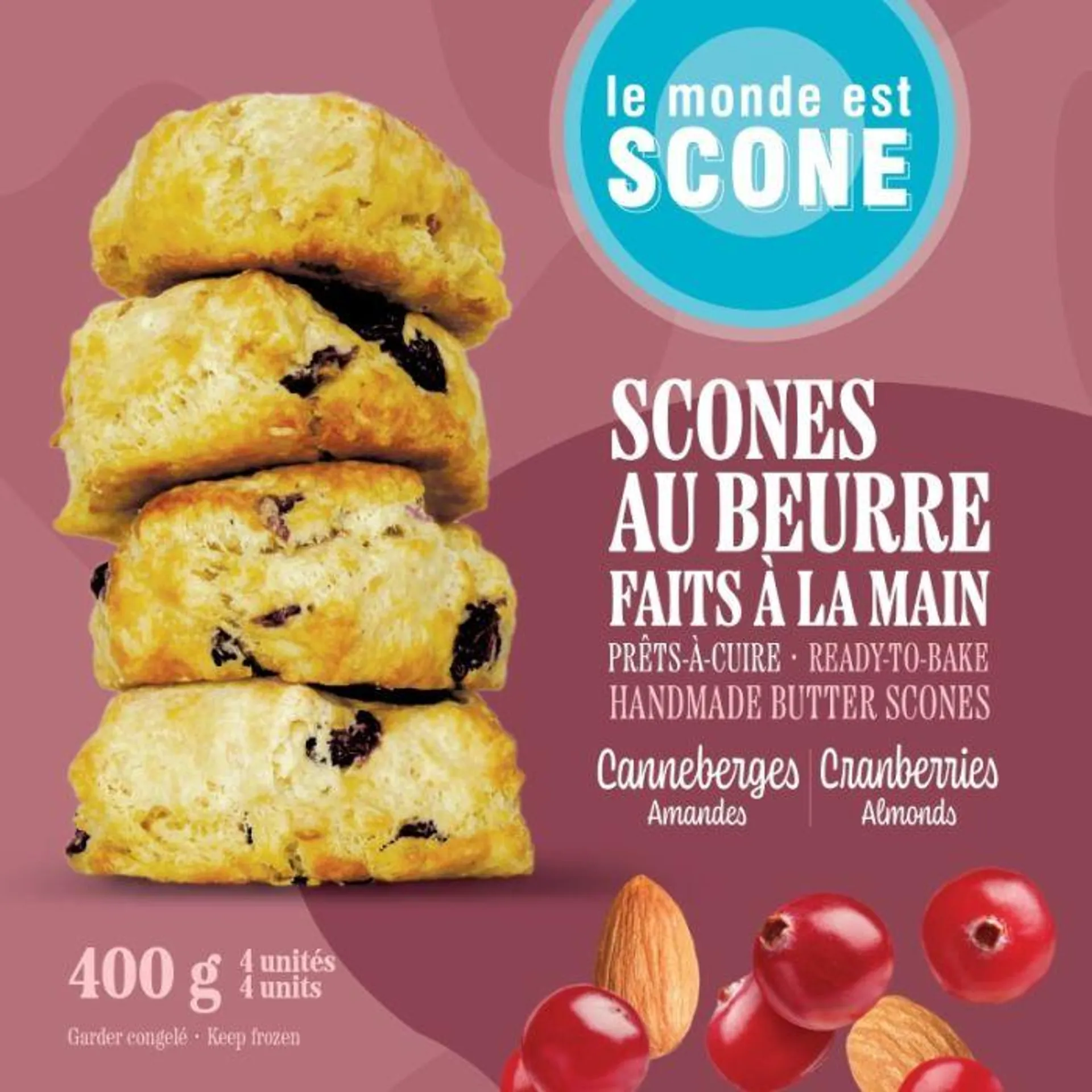 Scones au beurre prêt-à-cuire Canneberges amandes