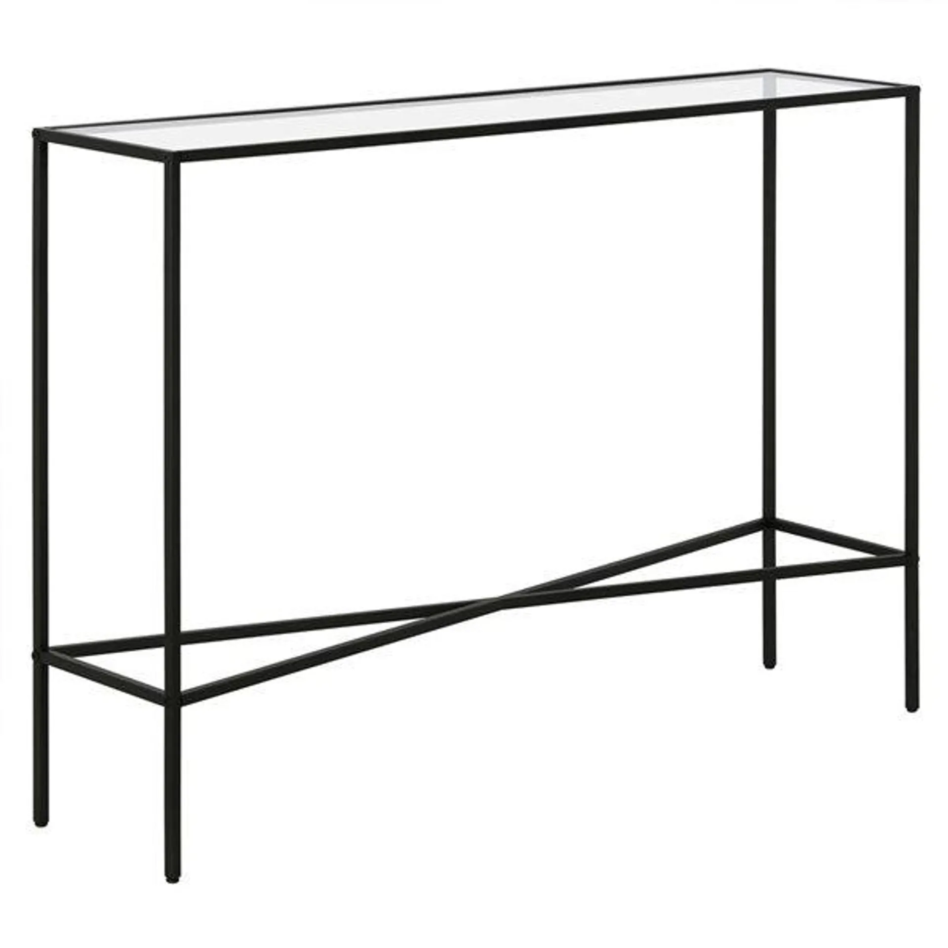 Table console industrielle Henley de Hailey Home 42 po l. x 30 po h. en métal bronze noirci avec plateau en verre