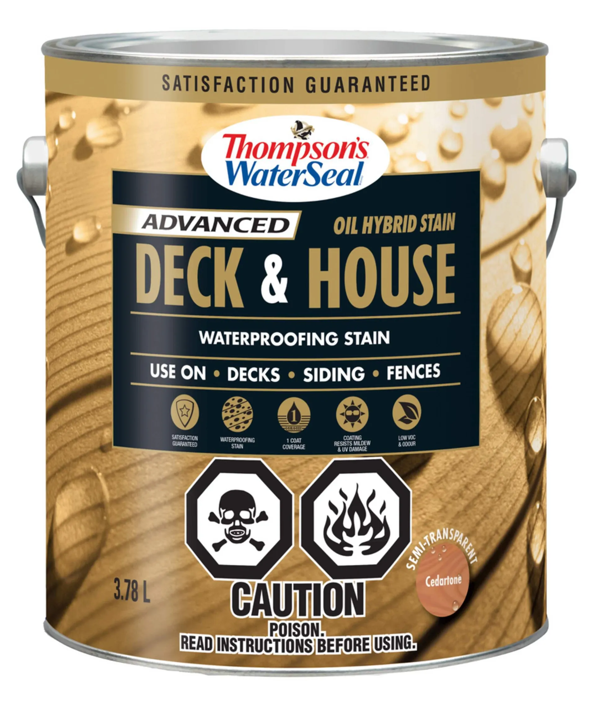 Teinture et scellant imperméabilisant pour bois pour terrasse et maison Thompson's WaterSeal, huile hybride prémélangée, semi-transparent, 3,54 L/1 gallon